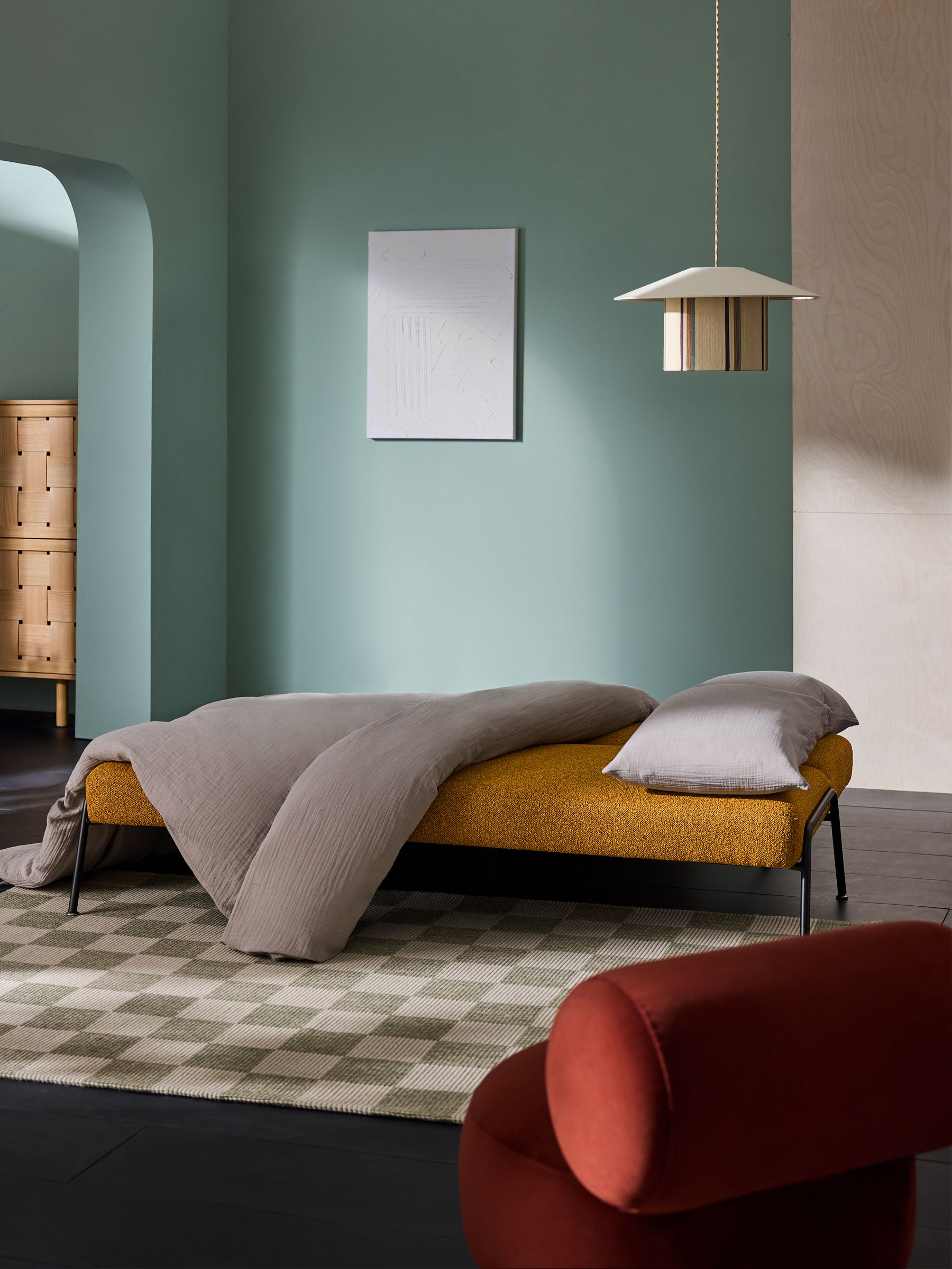 Knox 2 Seater Sofa Bed in Ochre Yellow Pax Boucle - Image 2 of 7