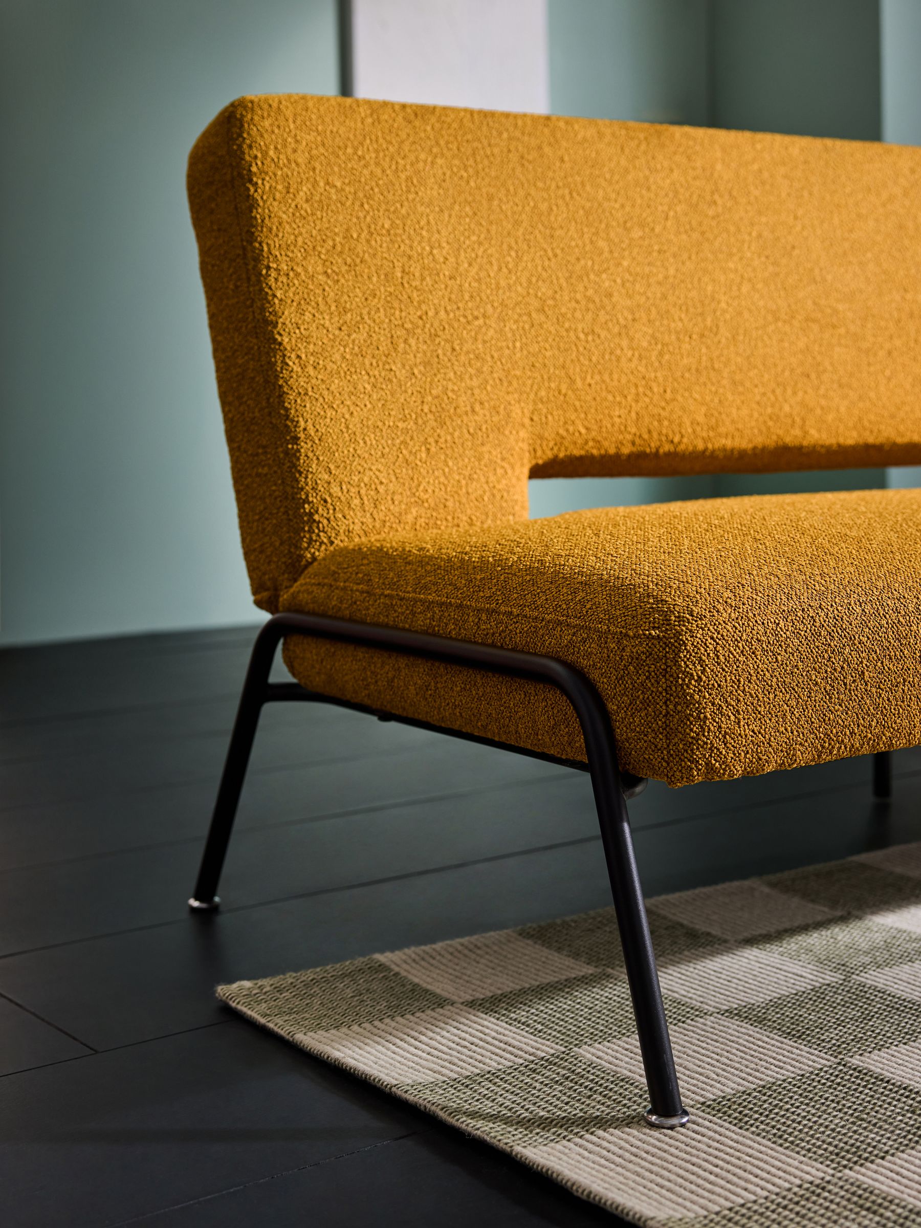 Knox 2 Seater Sofa Bed in Ochre Yellow Pax Boucle - Image 6 of 7