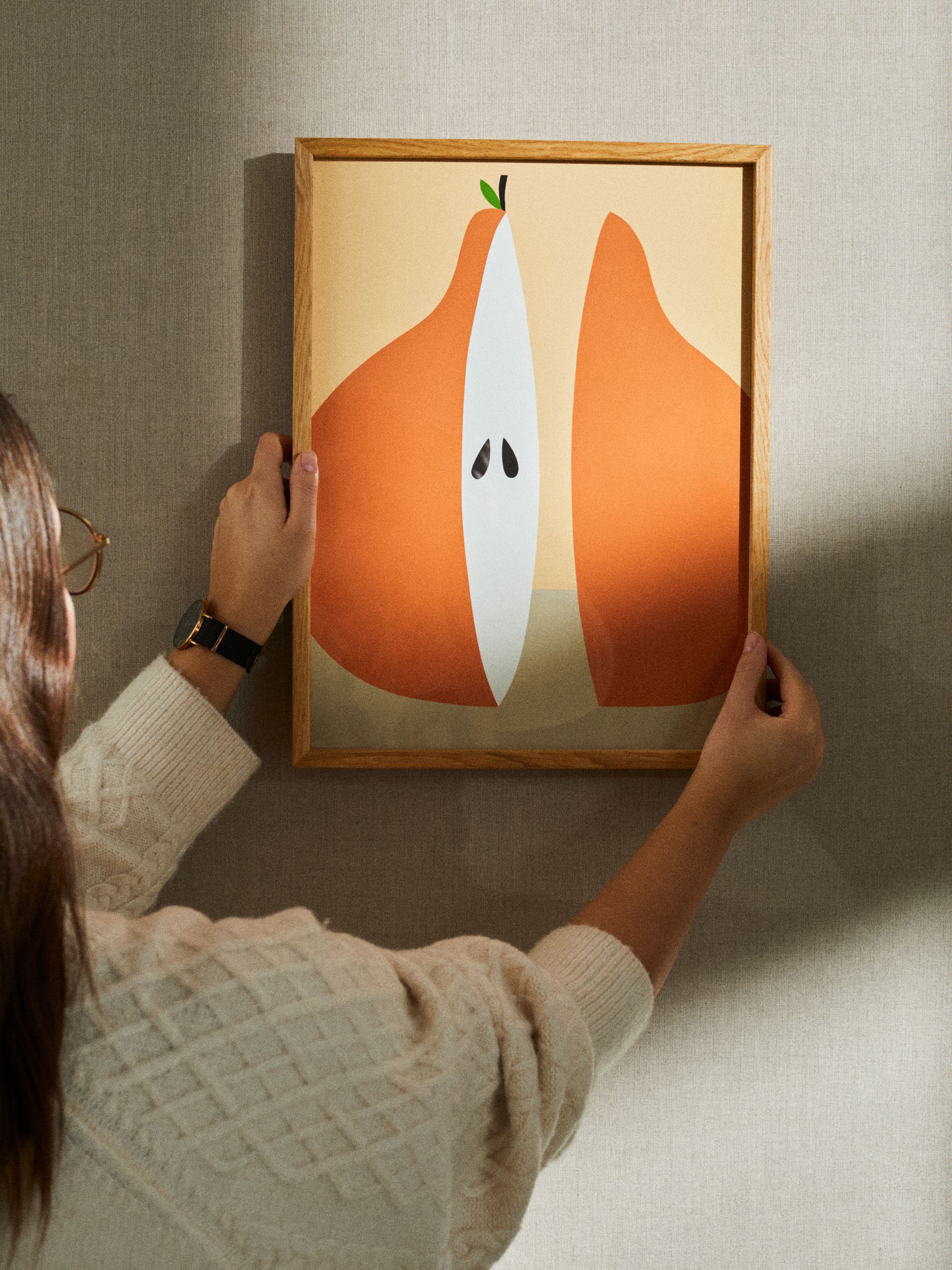 Paper Collective Orange Poire (The Pear) Framed Wall Art Print in Natural Oak Frame - Image 1 of 4