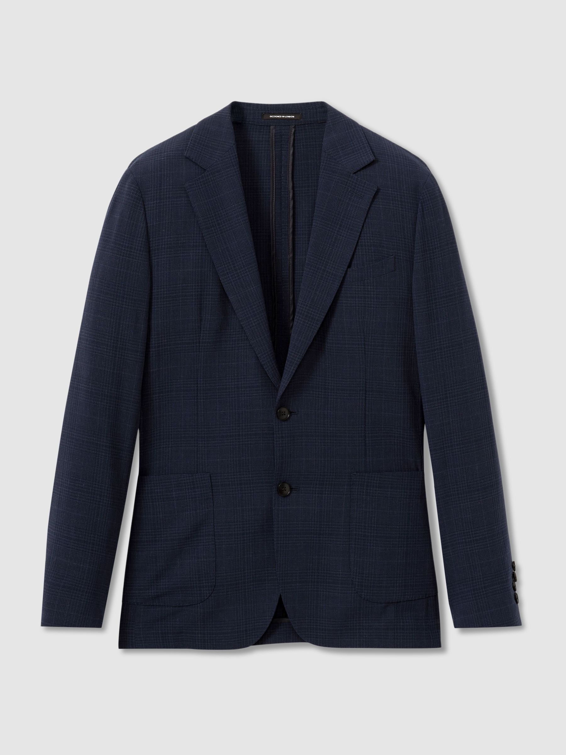Charles Navy Checked Single Breasted Blazer - Image 2 of 7