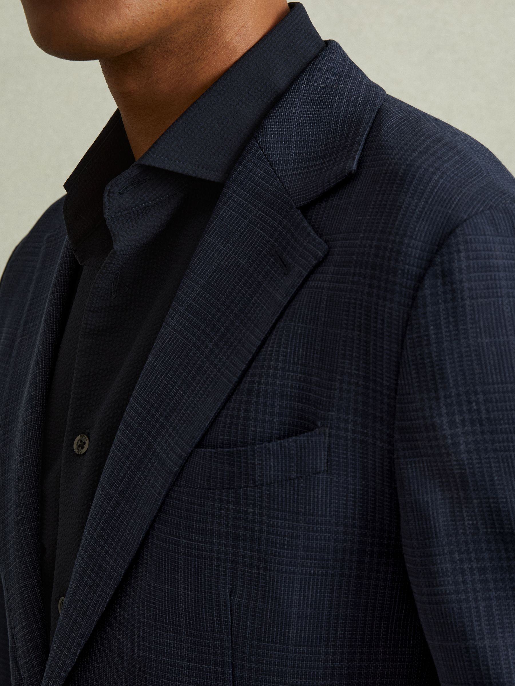 Charles Navy Checked Single Breasted Blazer - Image 3 of 7
