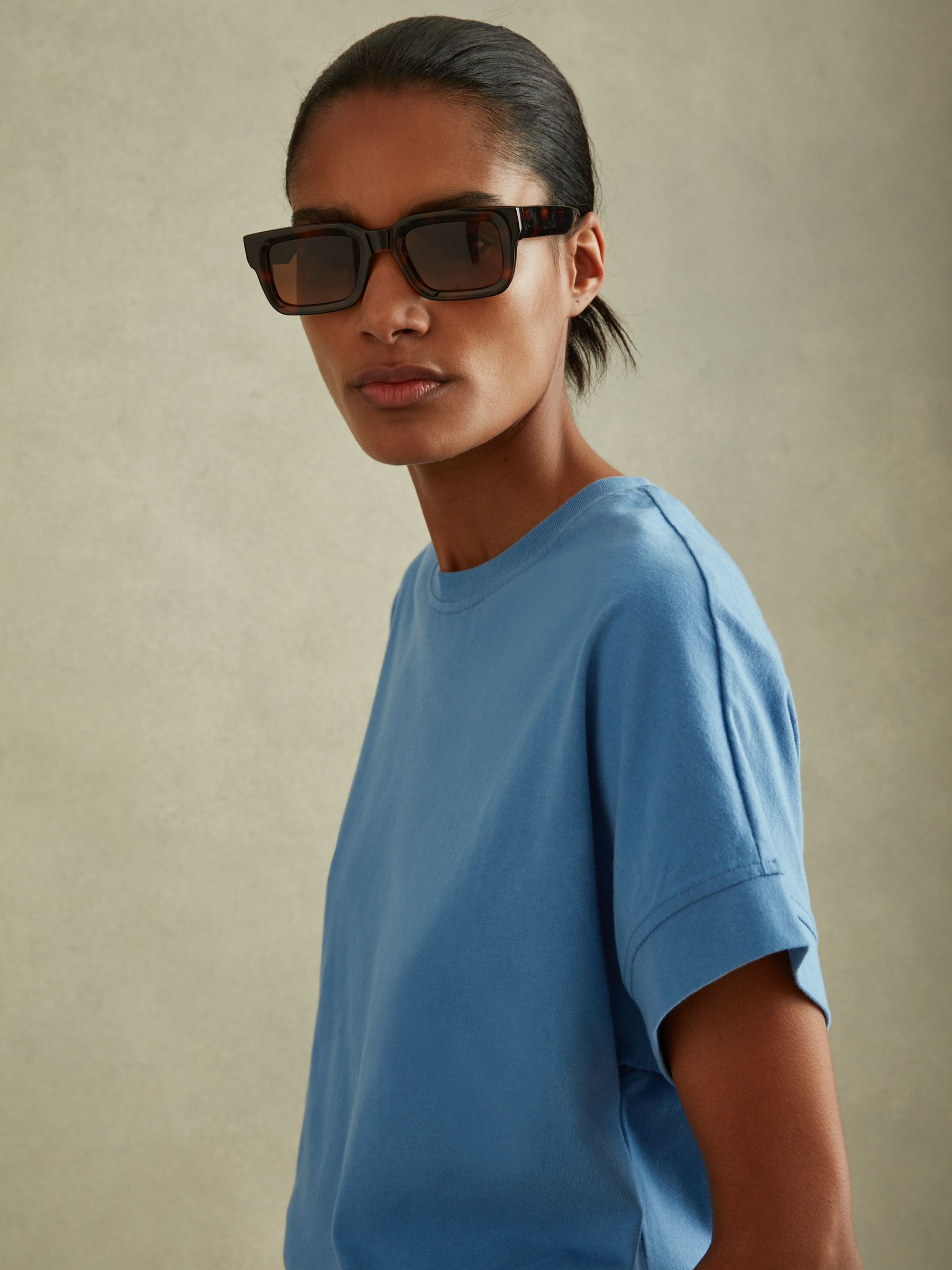 Cotton Crew Neck T-Shirt in Blue - Image 3 of 5