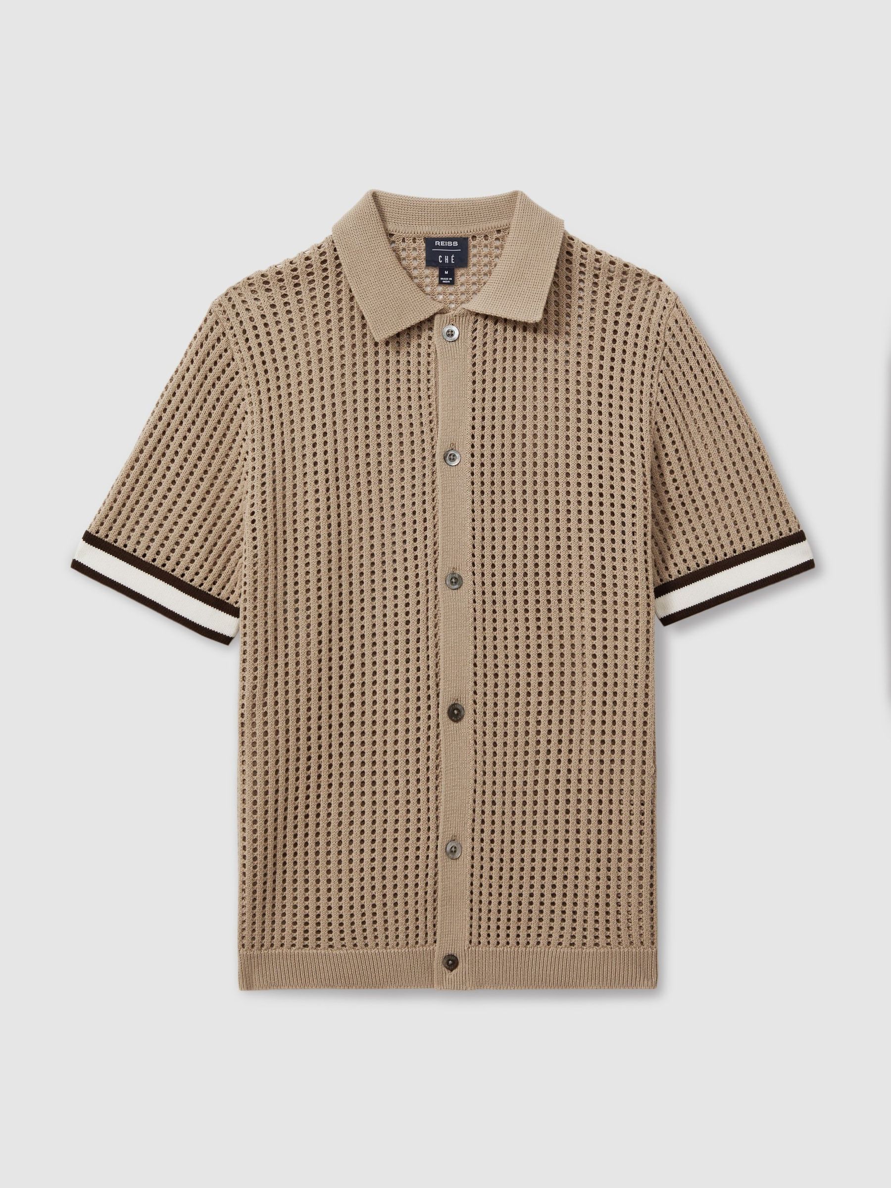 Reiss | Ché Open-Stitch Cuban Collar Shirt in Camel - Image 2 of 6