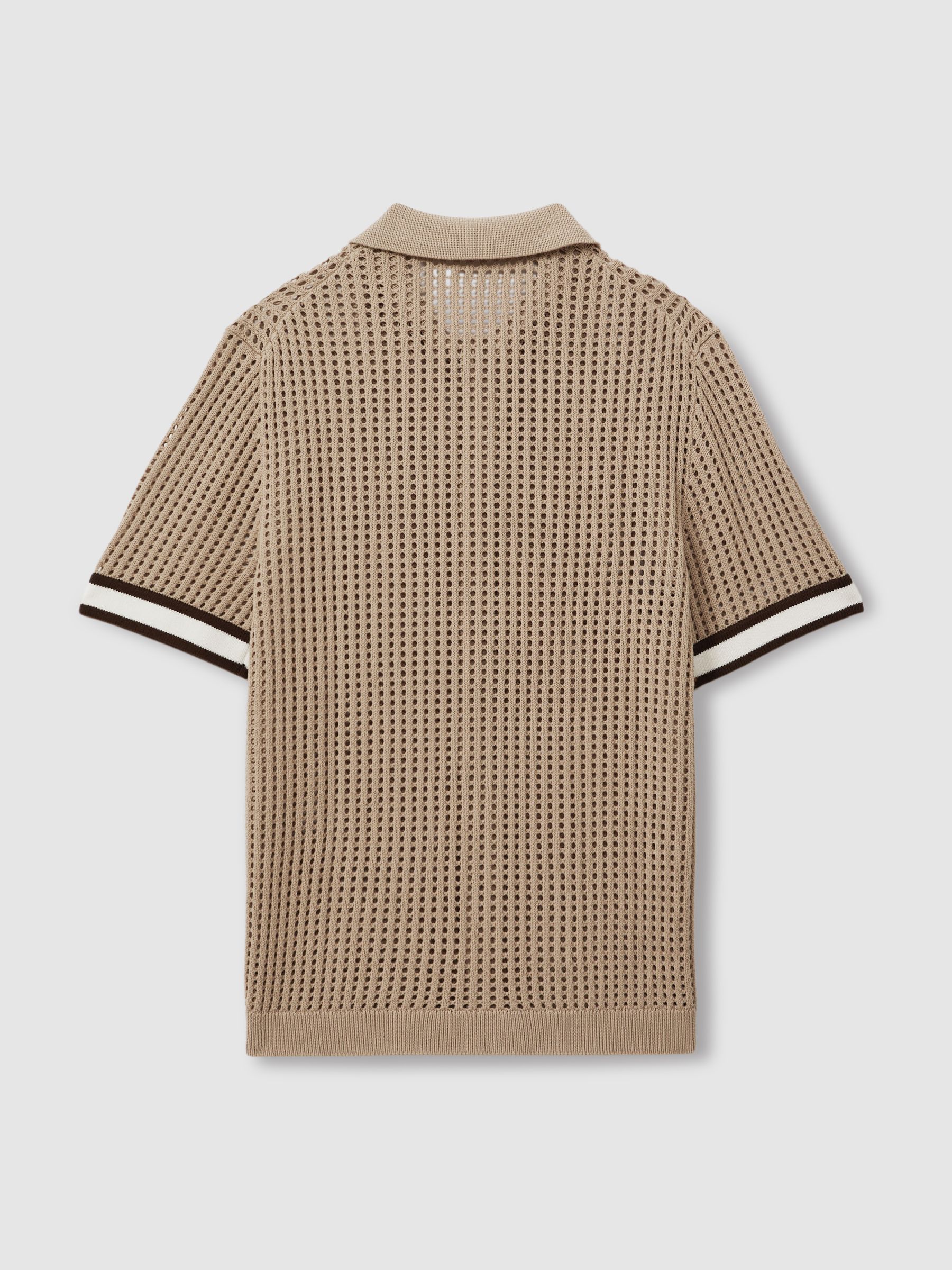 Reiss | Ché Open-Stitch Cuban Collar Shirt in Camel - Image 4 of 6