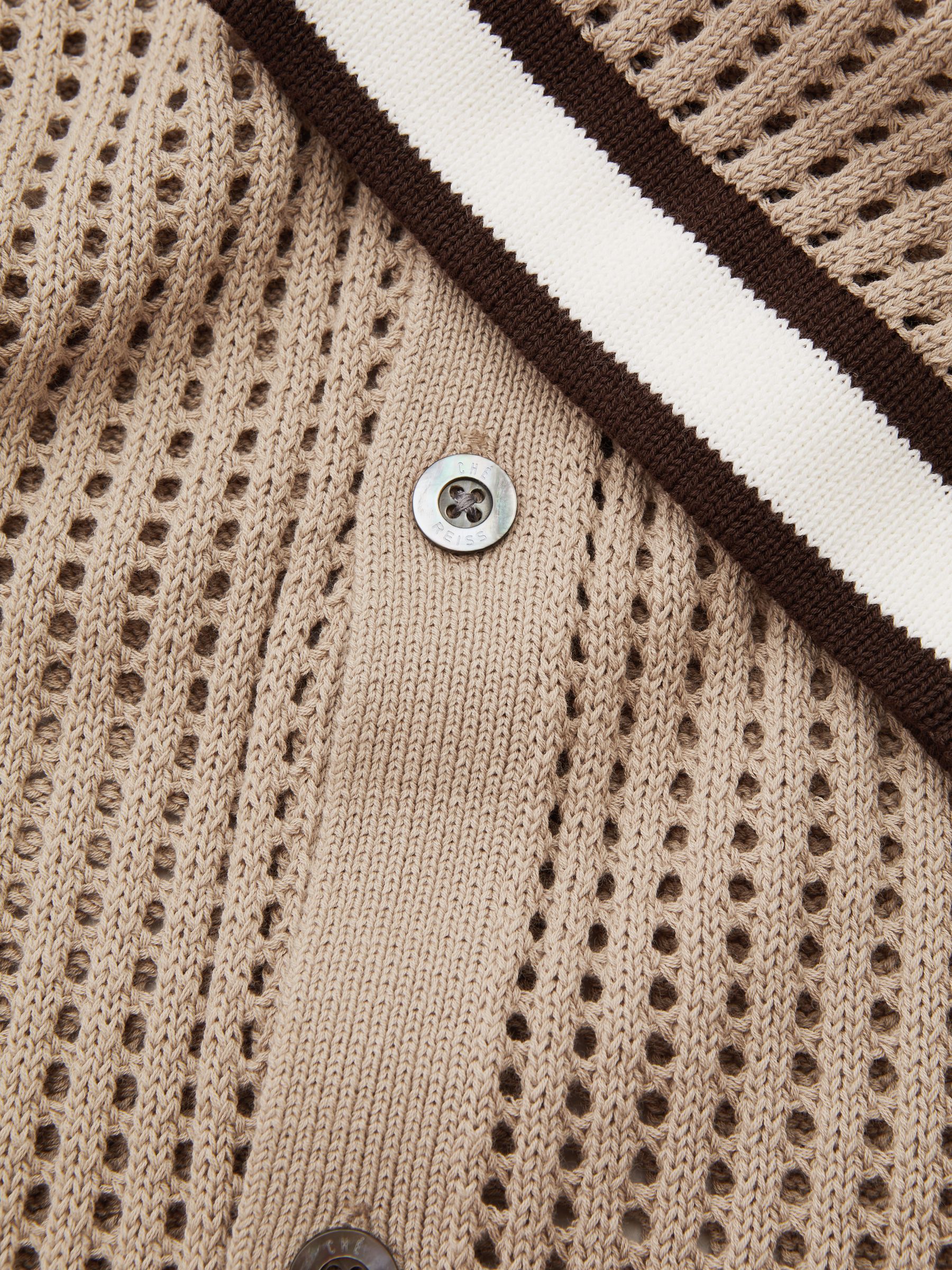 Reiss | Ché Open-Stitch Cuban Collar Shirt in Camel - Image 5 of 6