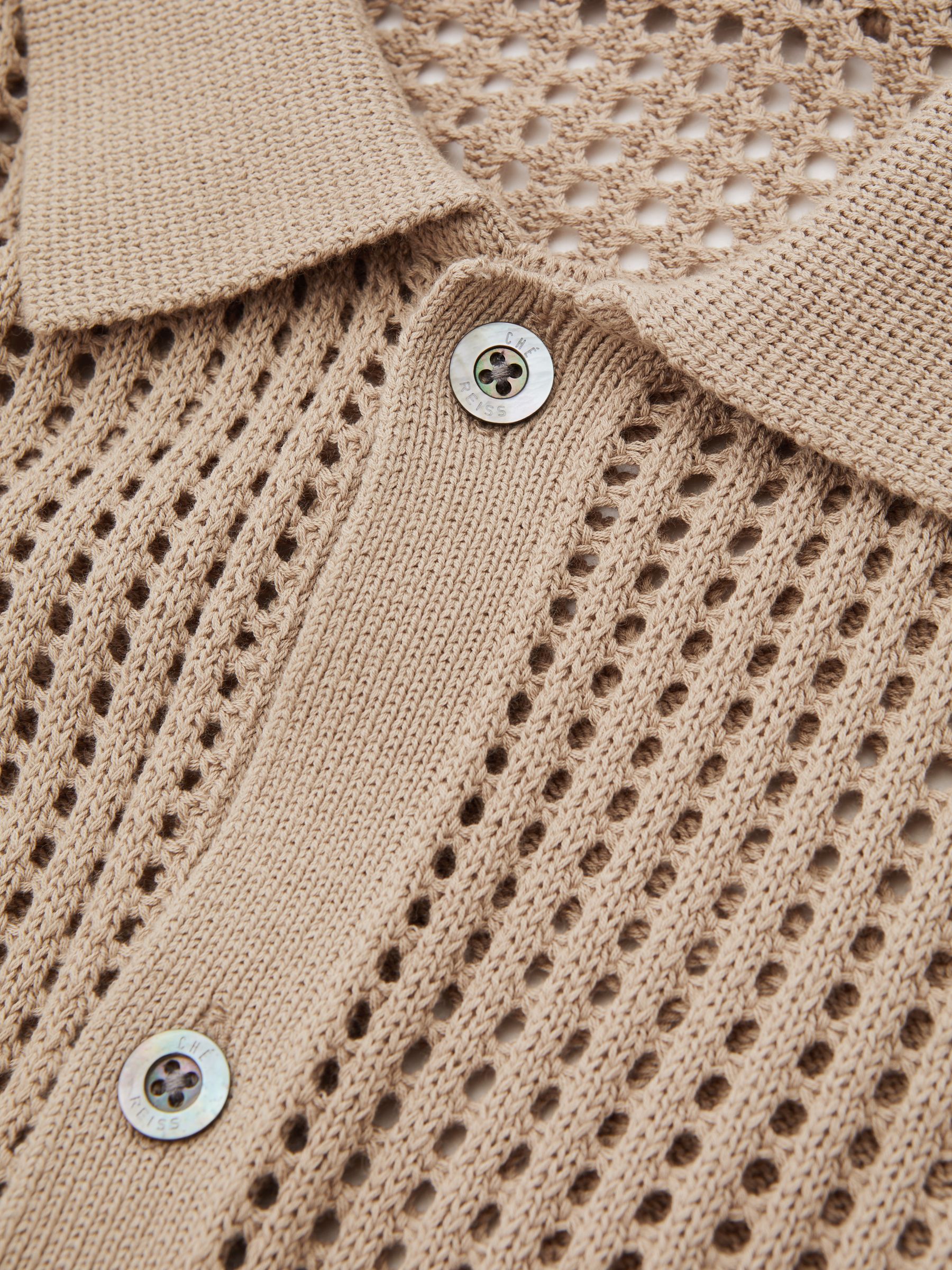Reiss | Ché Open-Stitch Cuban Collar Shirt in Camel - Image 6 of 6