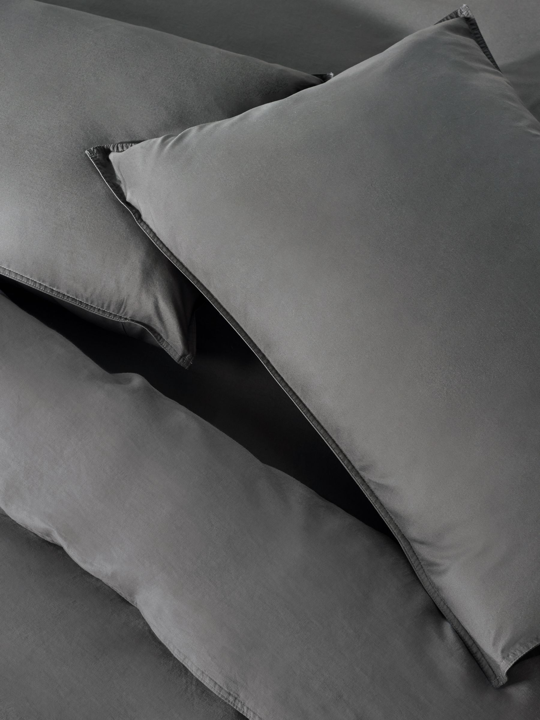 Cosy Washed Cotton Pillowcase Set of 2 in Charcoal Grey - Image 2 of 2