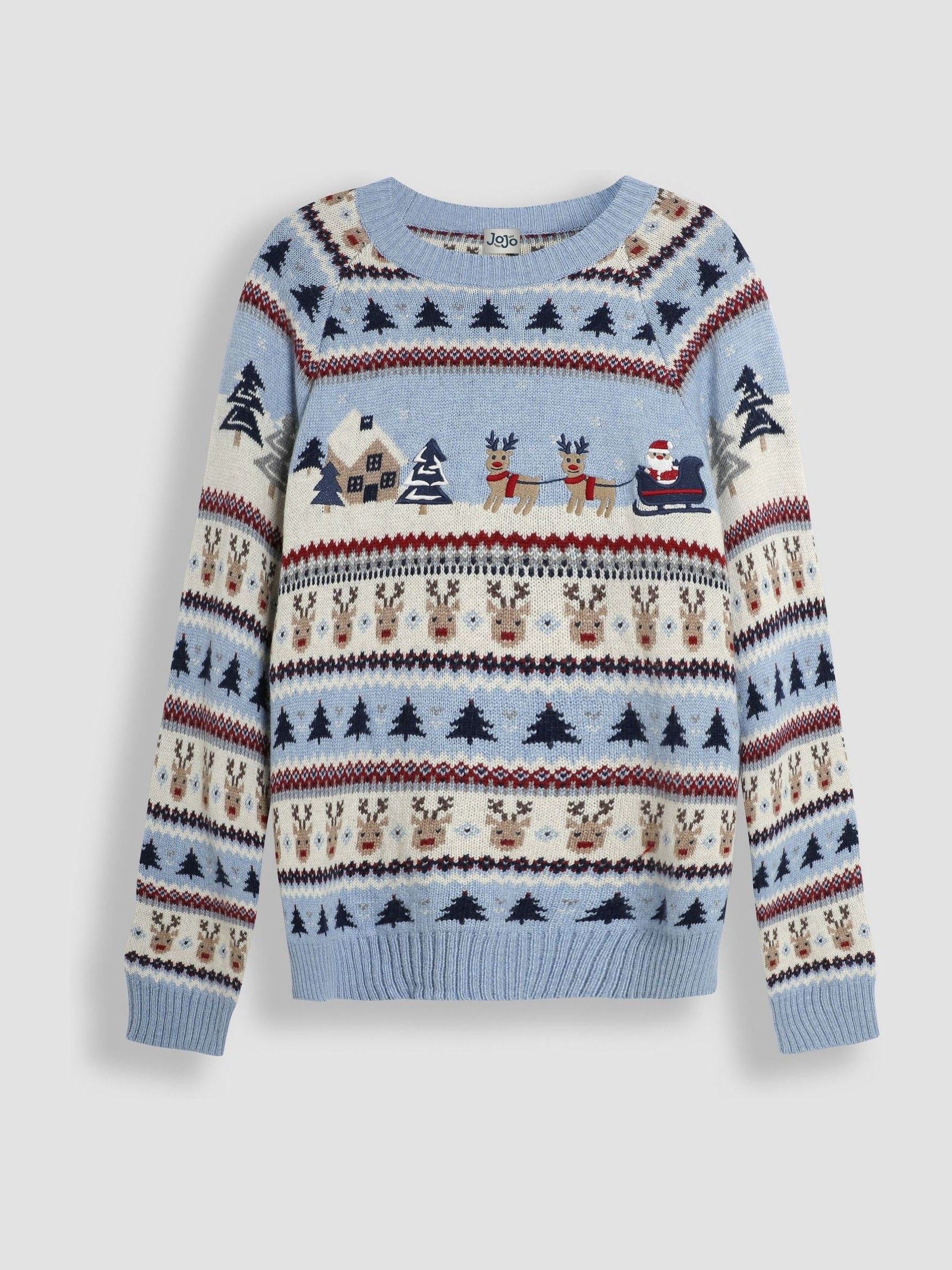 Blue Mens Christmas Scene Fair Isle Pattern Jumper - Image 1 of 3