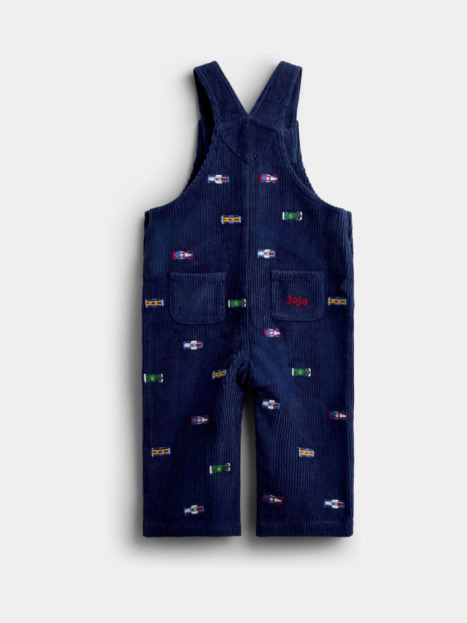 Navy Blue Race Car Embroidered Dungaree & Bodysuit Set - Image 5 of 6
