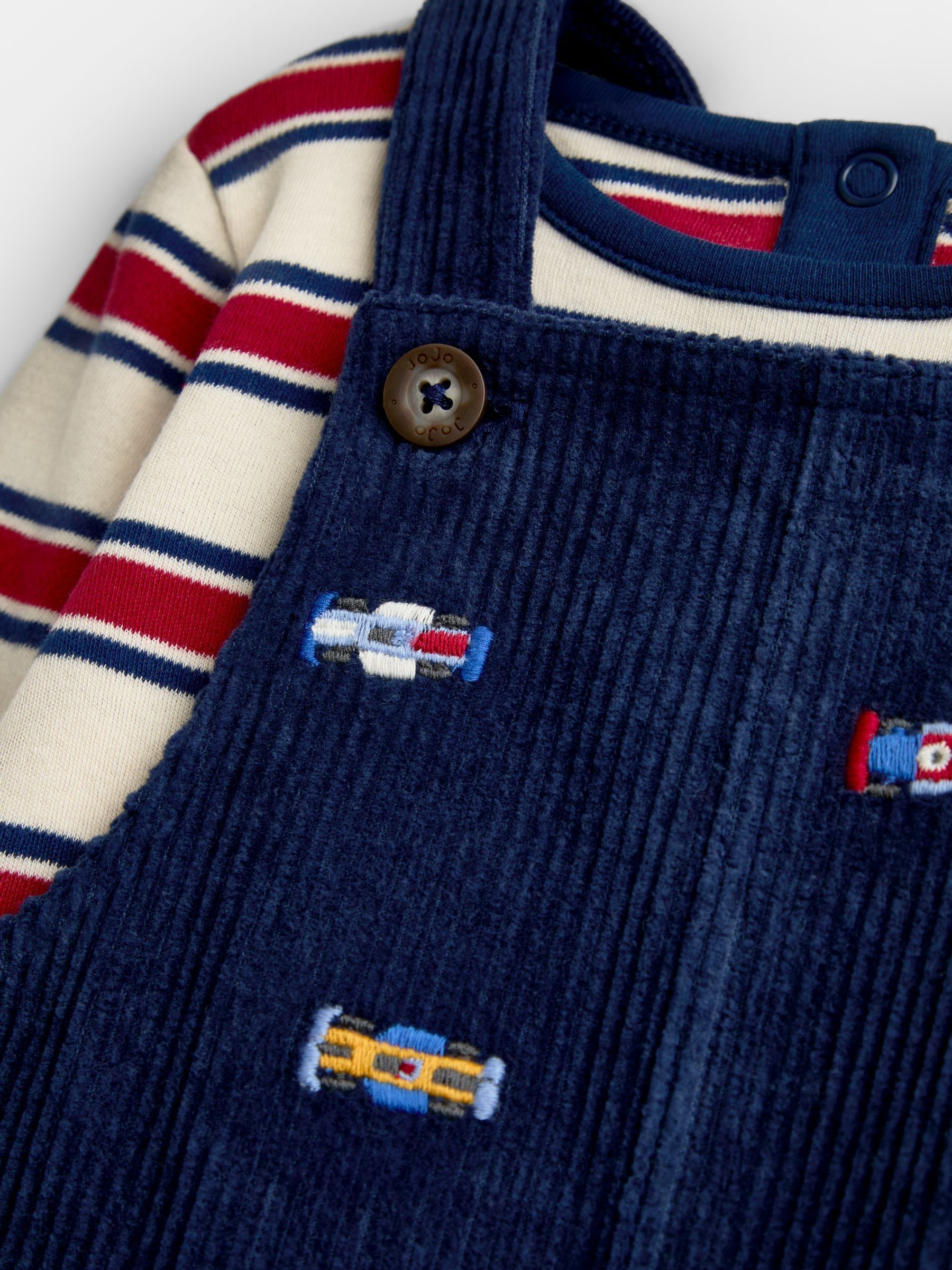 Navy Blue Race Car Embroidered Dungaree & Bodysuit Set - Image 6 of 6