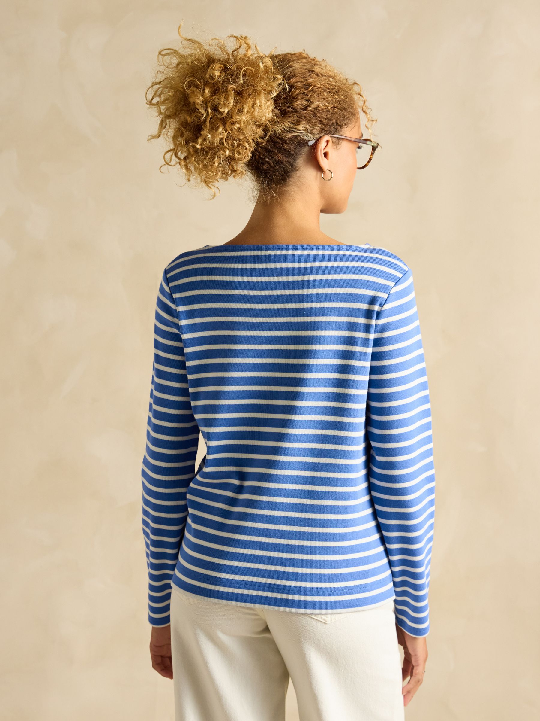 Harbour Blue Stripe Embroidered Boat Neck Breton Top - Image 2 of 6