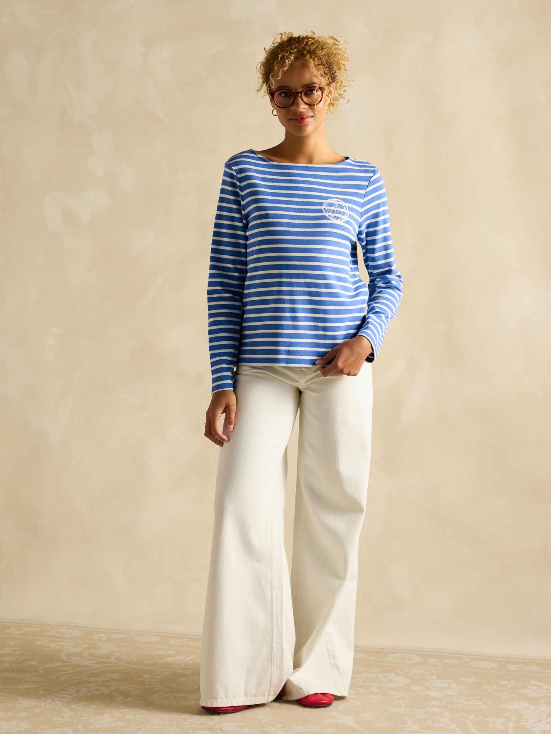 Harbour Blue Stripe Embroidered Boat Neck Breton Top - Image 4 of 6