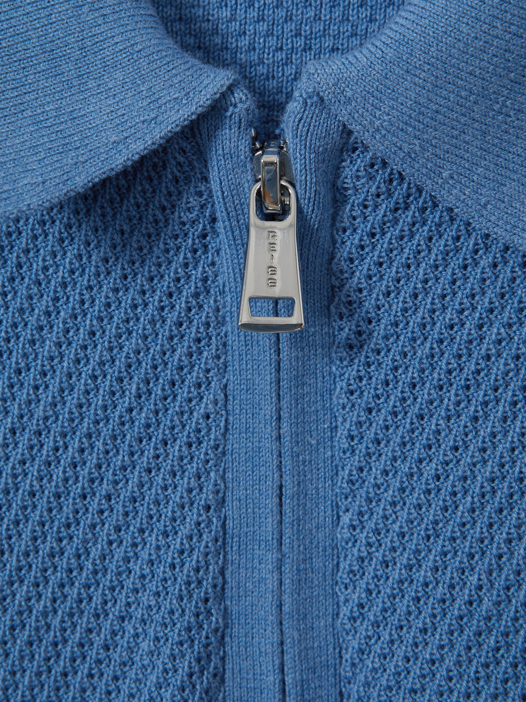 Teen Textured Quarter Zip Polo Shirt in Blue - Image 5 of 5