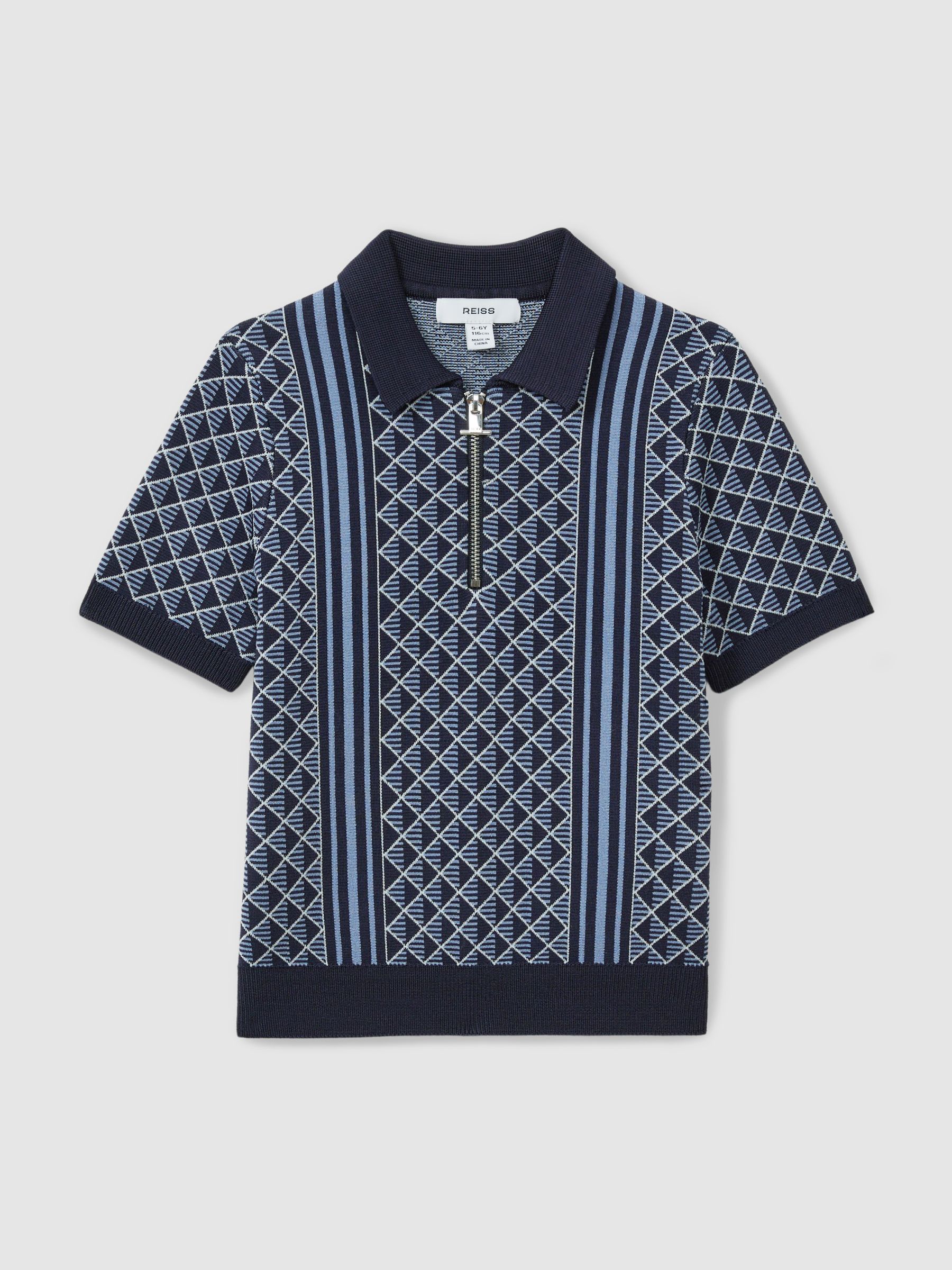 3-9 yrs Diamond Stitch Half-Zip Polo Shirt in Navy/Airforce Blue - Image 2 of 4