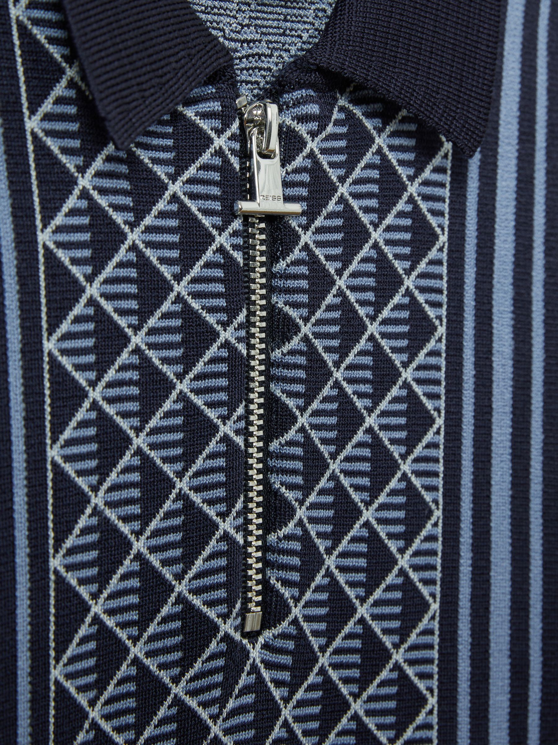 3-9 yrs Diamond Stitch Half-Zip Polo Shirt in Navy/Airforce Blue - Image 4 of 4