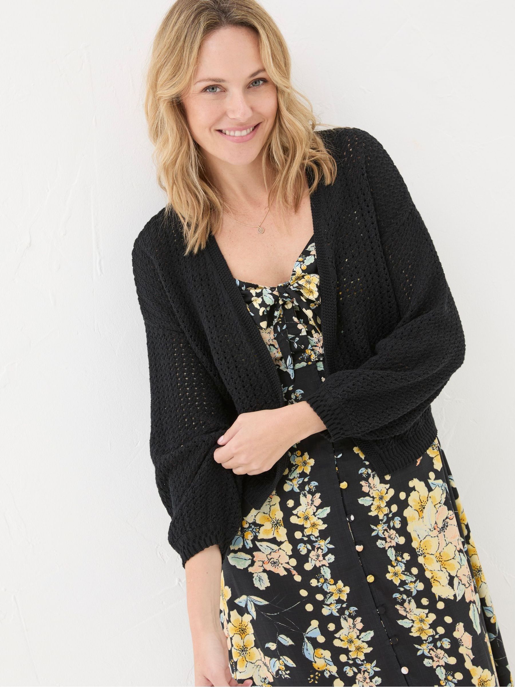 Anna Black Open Stitch Cardigan - Image 3 of 8