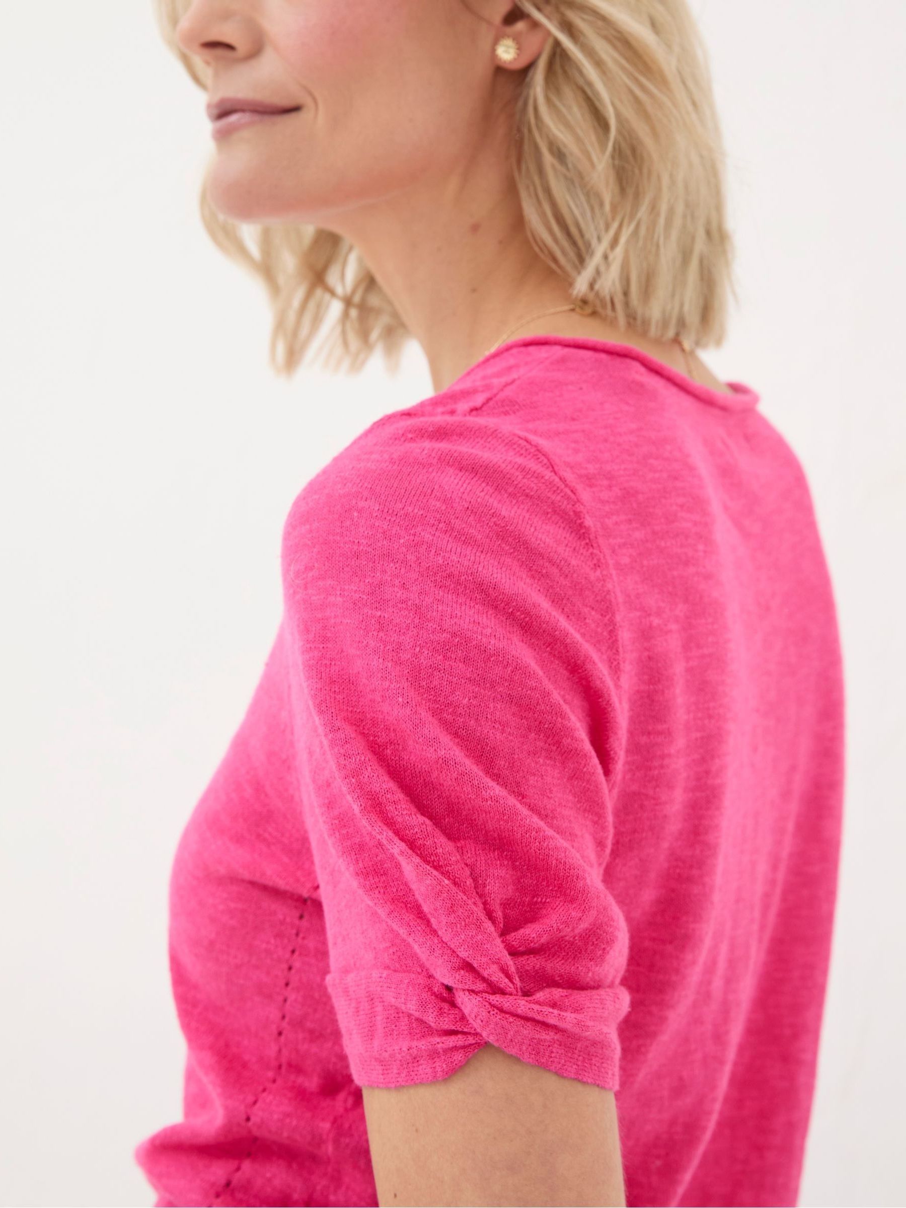 Pink Twisted Cuff Knit Cotton/Linen Mix T-Shirt - Image 3 of 4