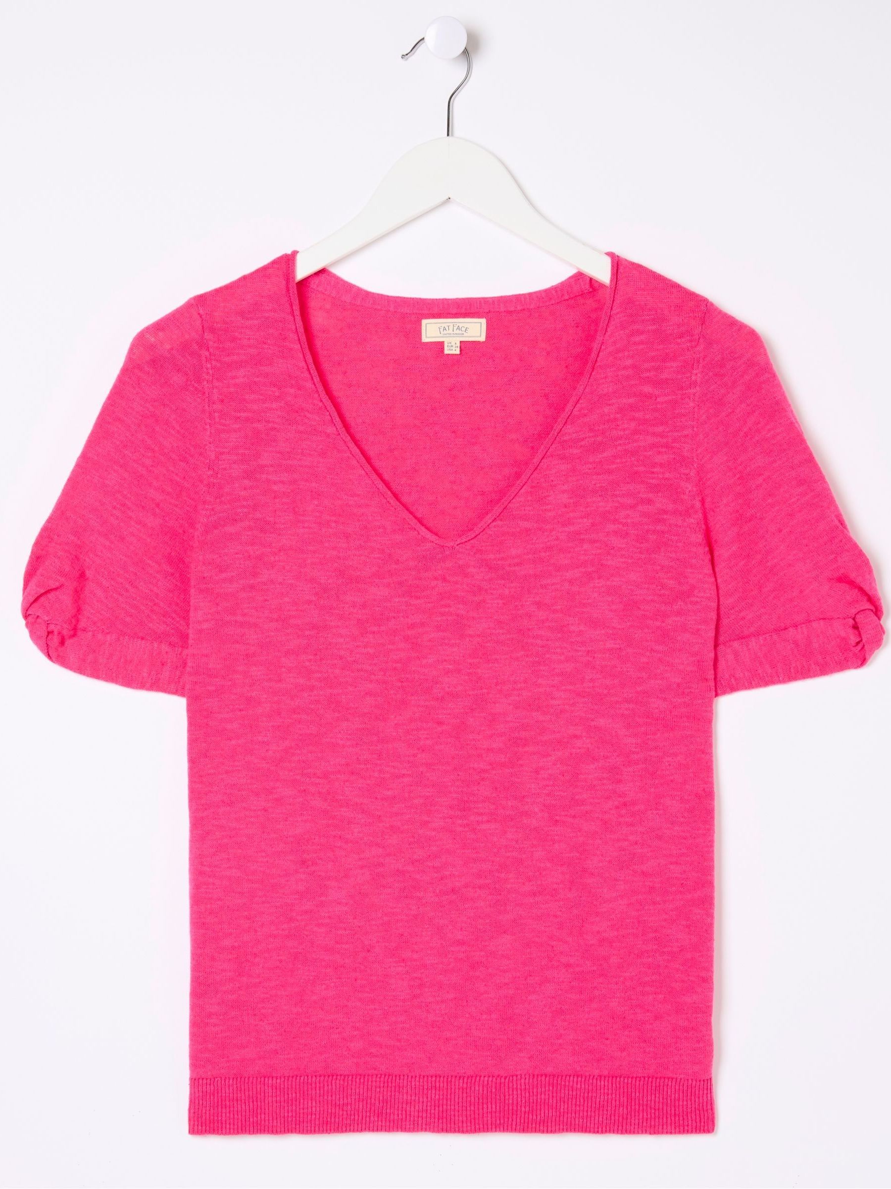 Pink Twisted Cuff Knit Cotton/Linen Mix T-Shirt - Image 4 of 4
