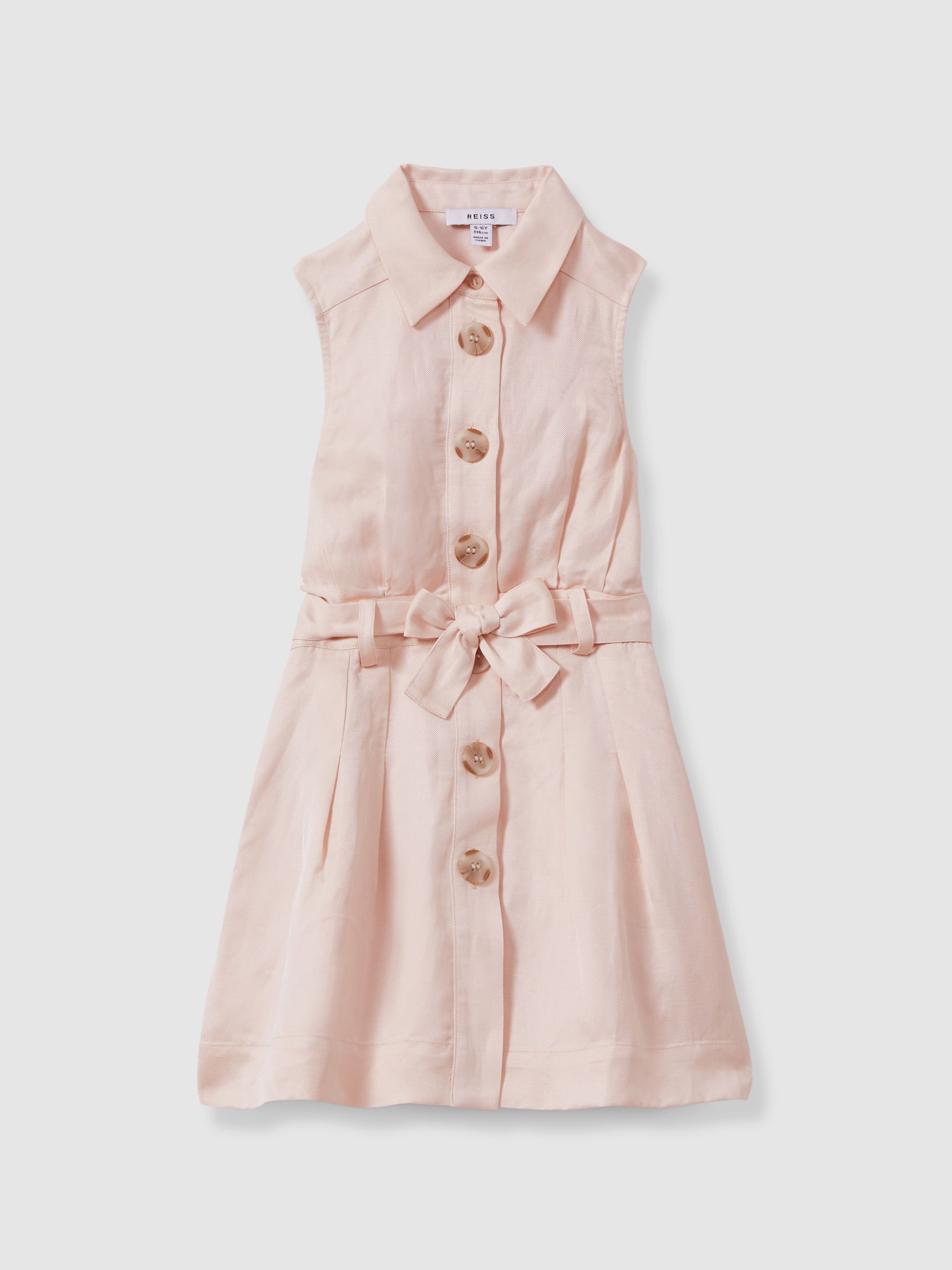 13-14 yrs Viscose-Linen Belted Collared Dress in Pink - Image 1 of 5