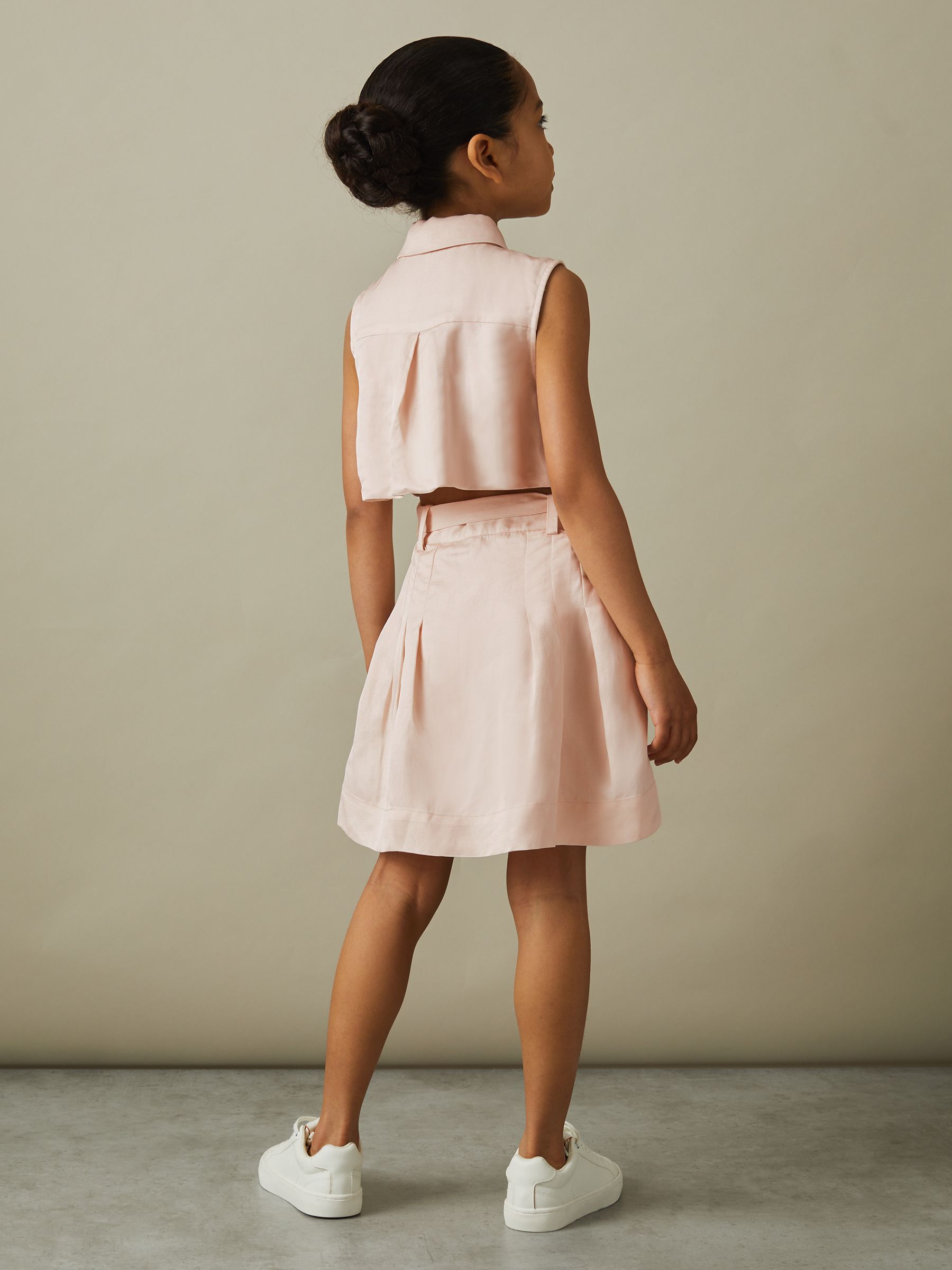 13-14 yrs Viscose-Linen Belted Collared Dress in Pink - Image 4 of 5