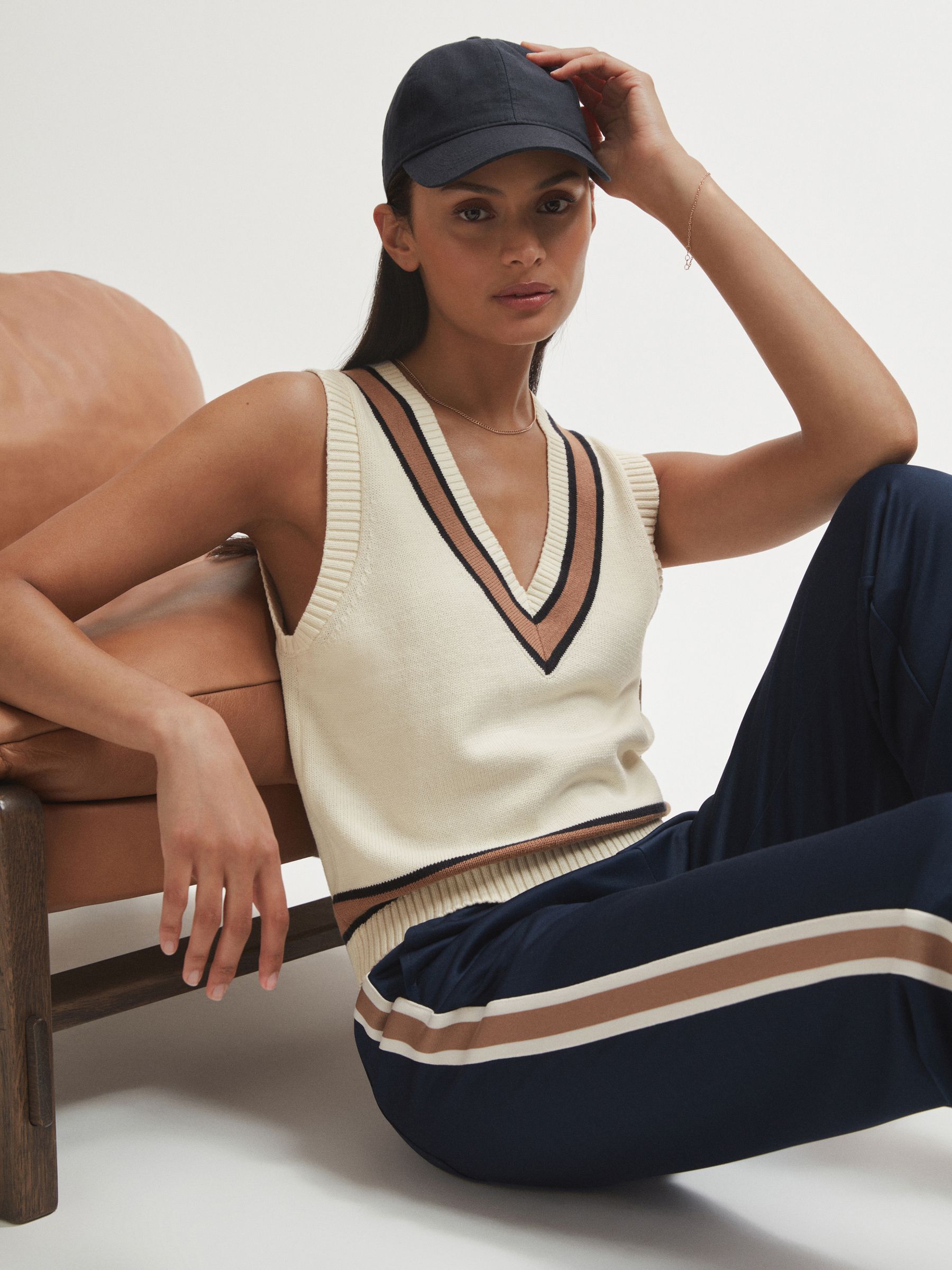 The Upside Knitted V-Neck Vest in Cream - Image 1 of 6