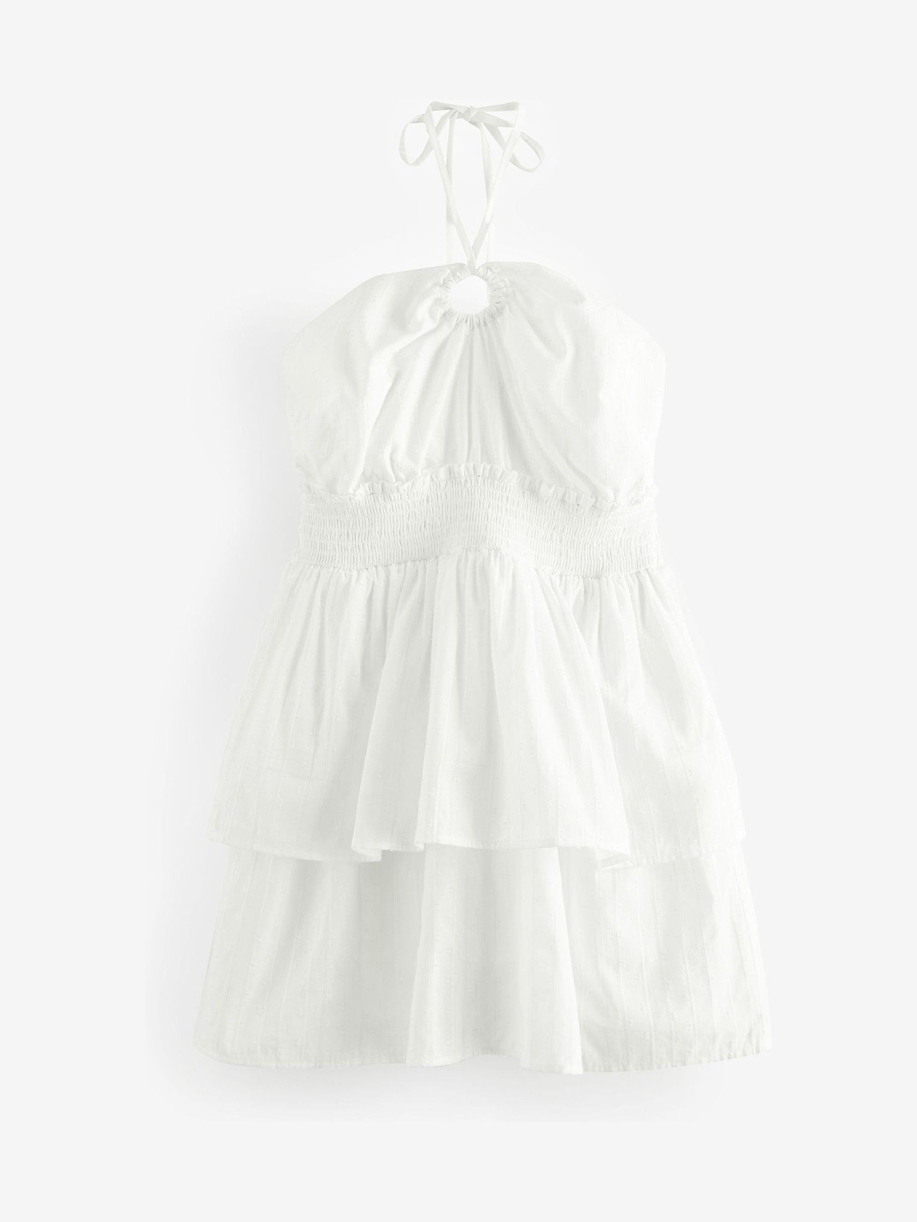 White Dobby Halterneck Beach Dress - Image 6 of 7