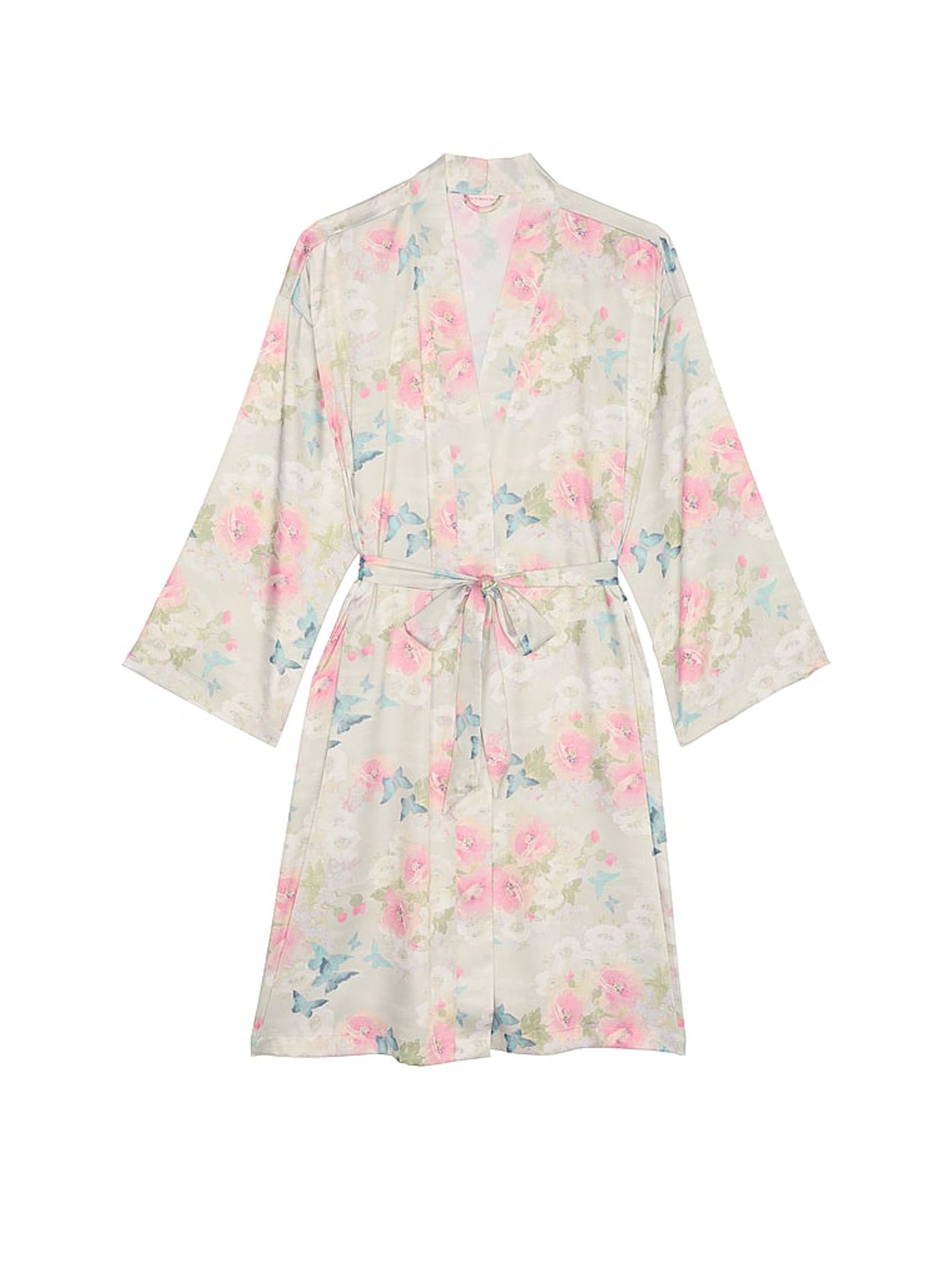 Pink Delicate Garden Print Satin Midi Robe - Image 3 of 3