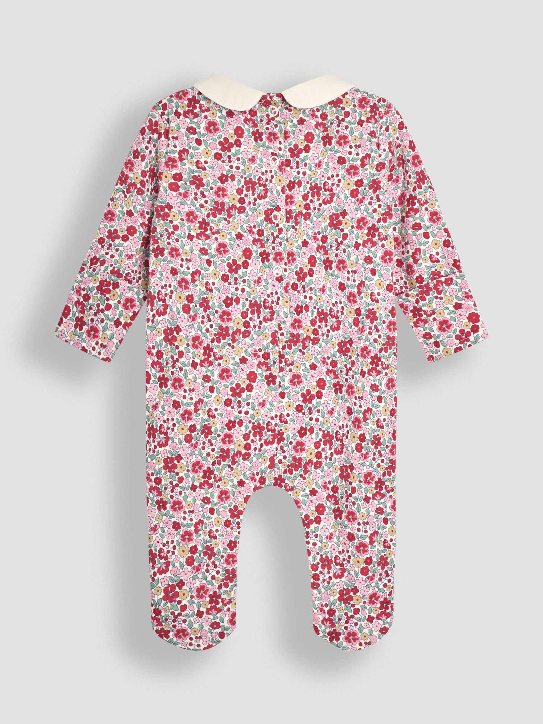 Red Floral My First Christmas Smocked Sleepsuit & Hat Set - Image 5 of 7