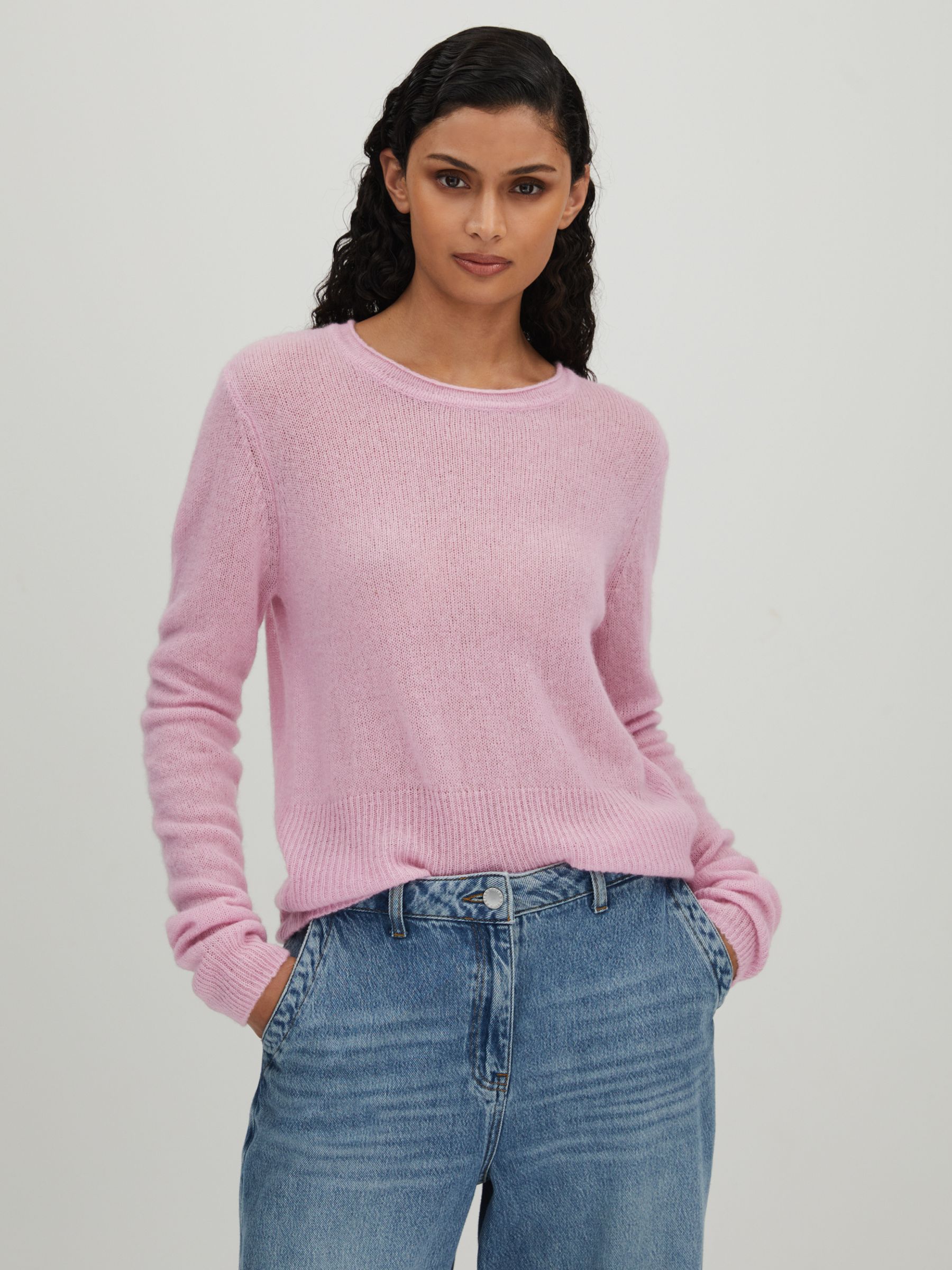 CRUSH Collection Cashmere Crew Neck Jumper in Lilac - Image 1 of 5