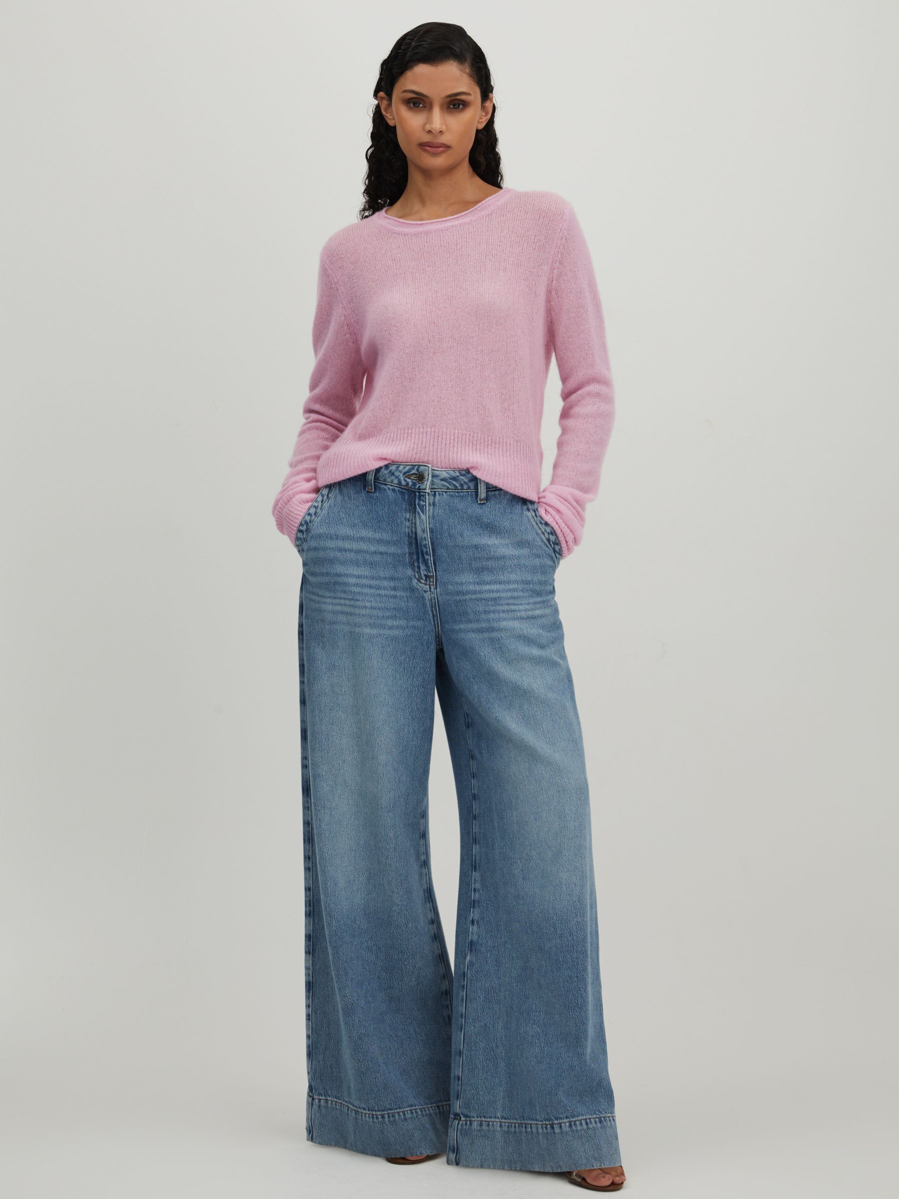 CRUSH Collection Cashmere Crew Neck Jumper in Lilac - Image 3 of 5