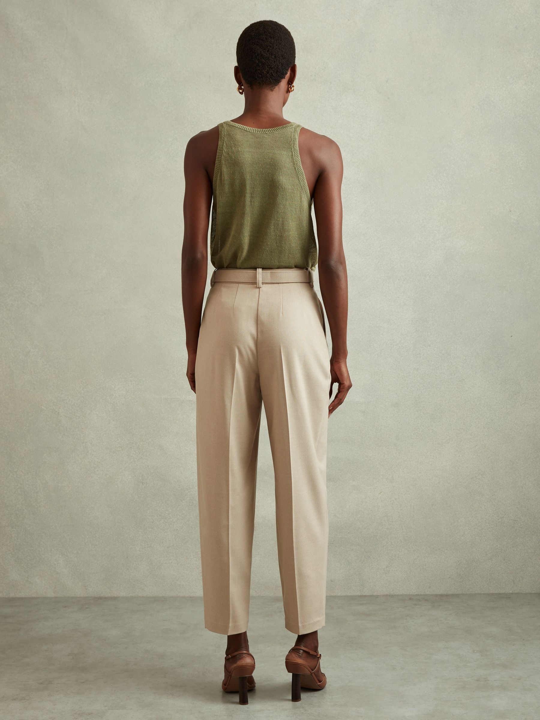 Petite Tapered Belted Trousers in Neutral - Image 5 of 7