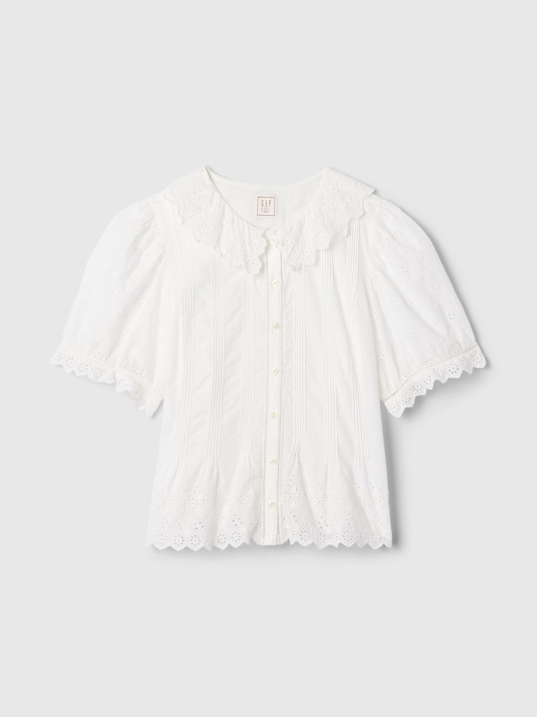 White DÔEN Cropped Eyelet Short Sleeve Blouse - Image 5 of 5