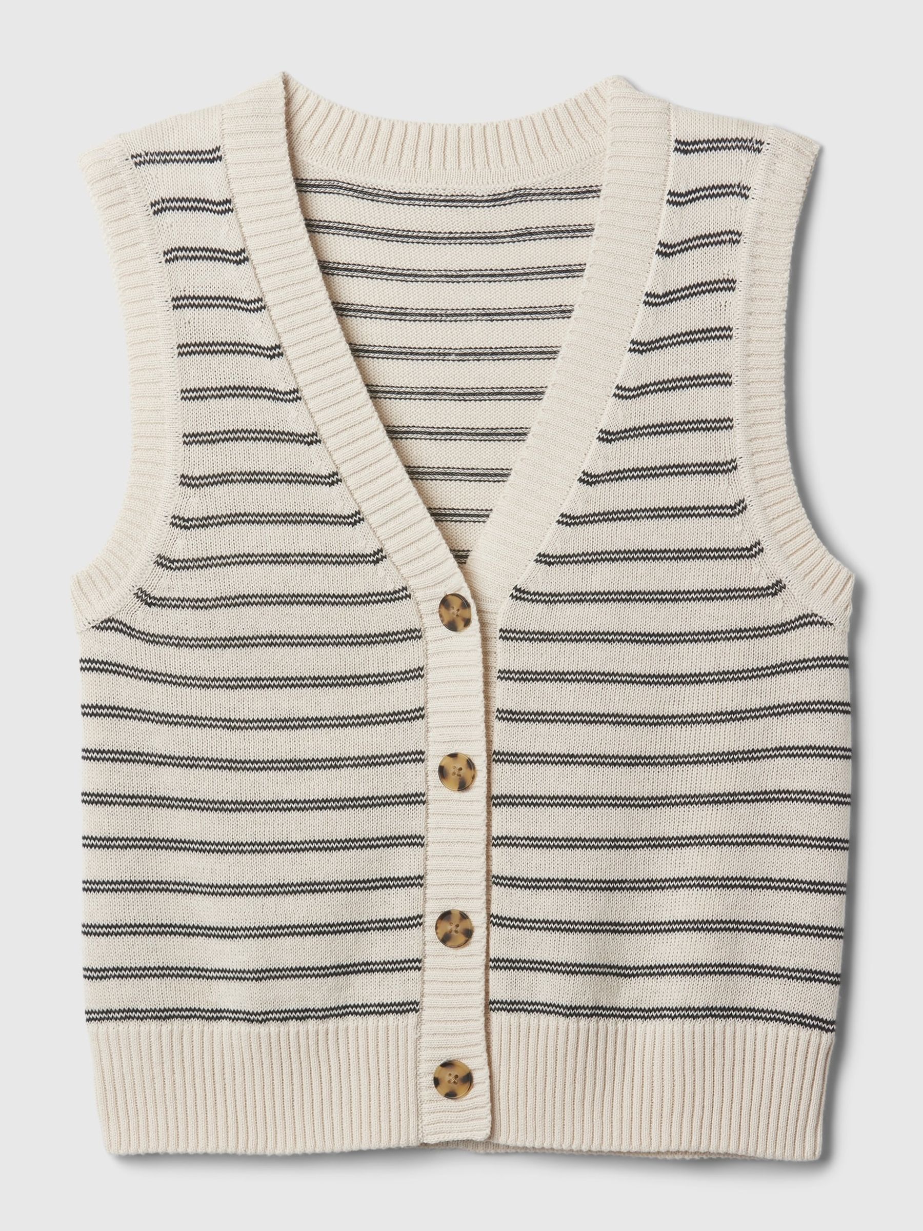 Beige/Neutral Stripe Linen Blend Soft Knitted Waistcoat - Image 5 of 5