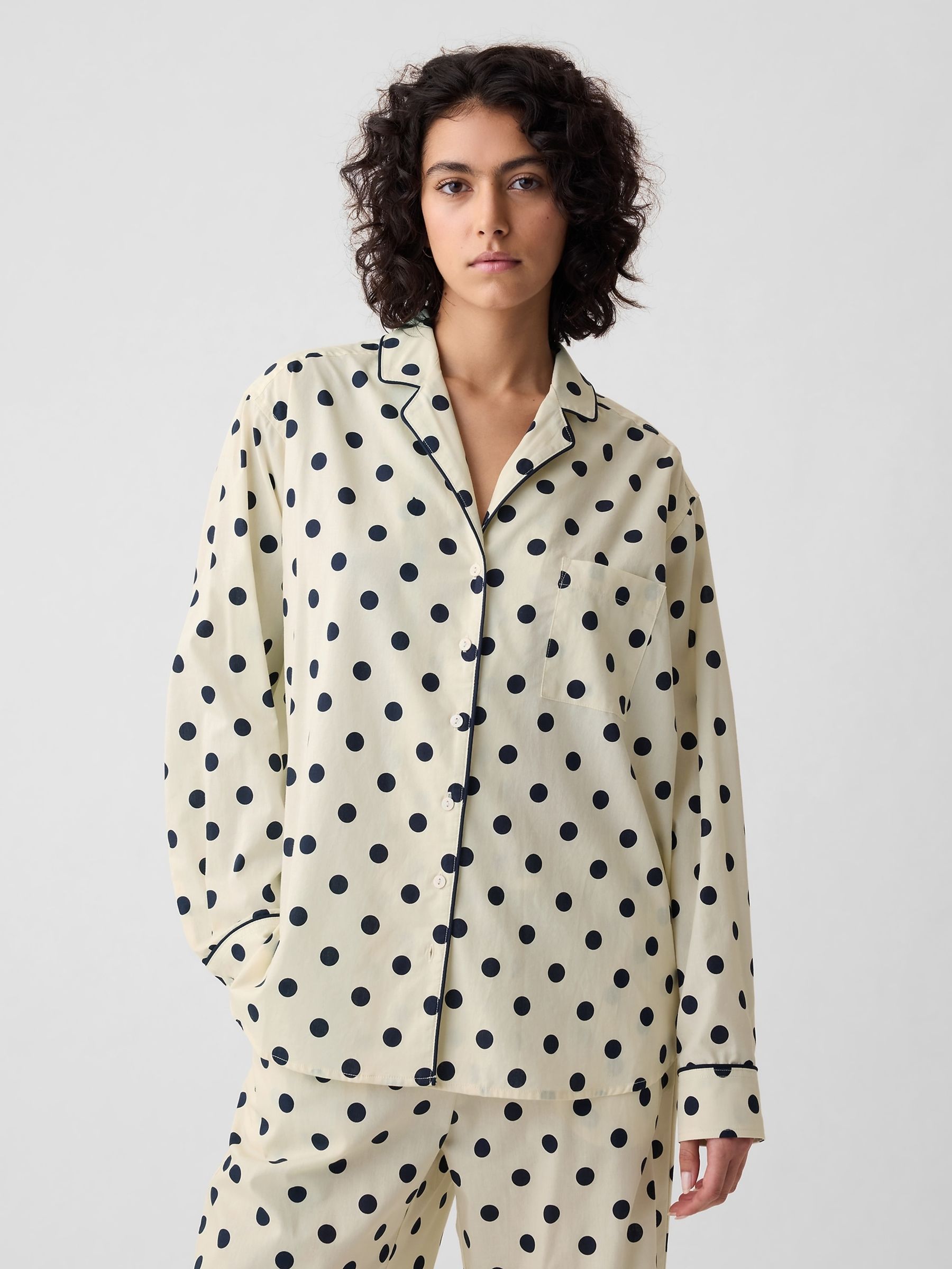Cream Polka Dot Poplin Pyjama Shirt - Image 1 of 5