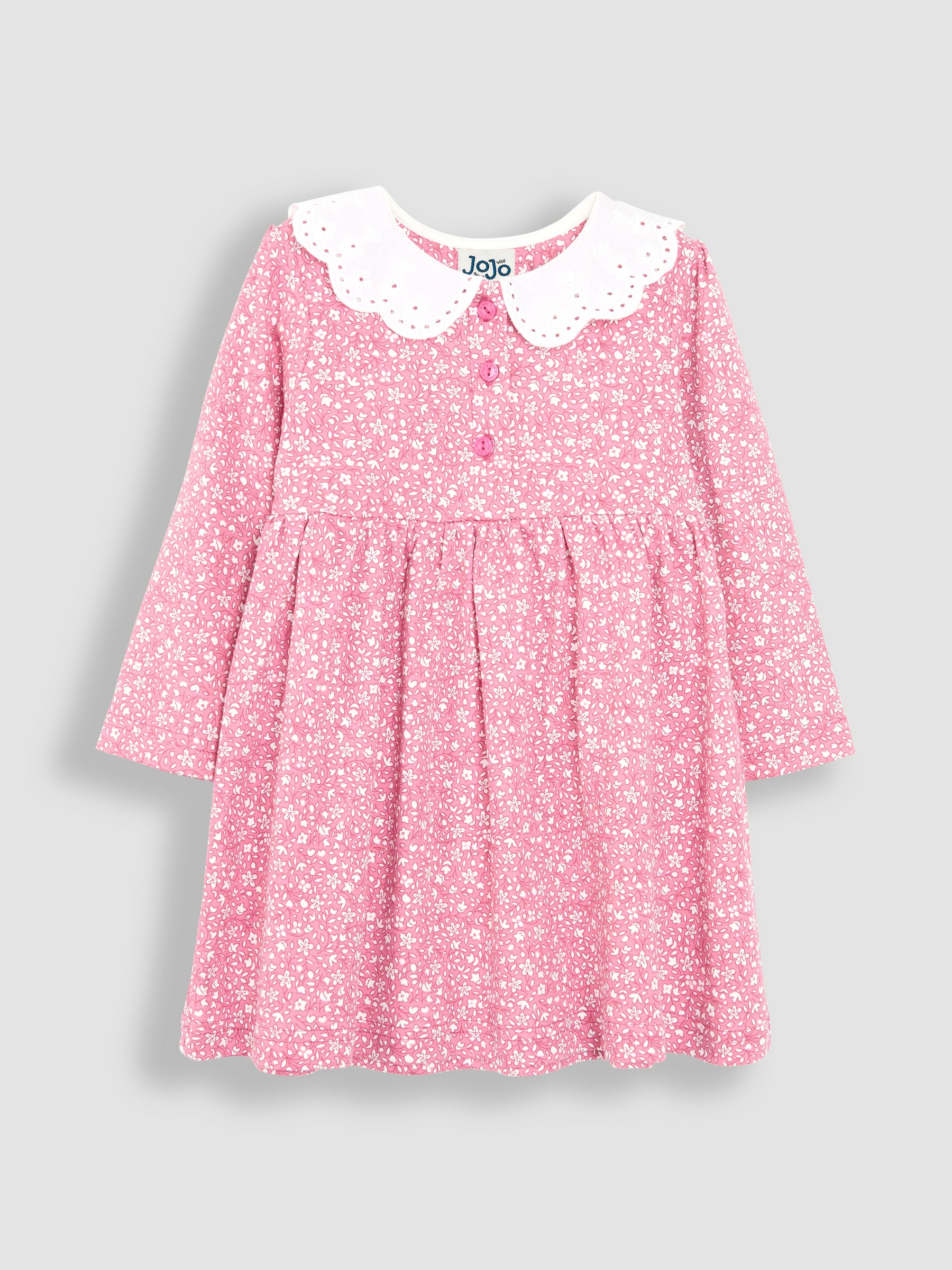 Pink Ditsy Floral Floral Broderie Collar Dress - Image 1 of 3