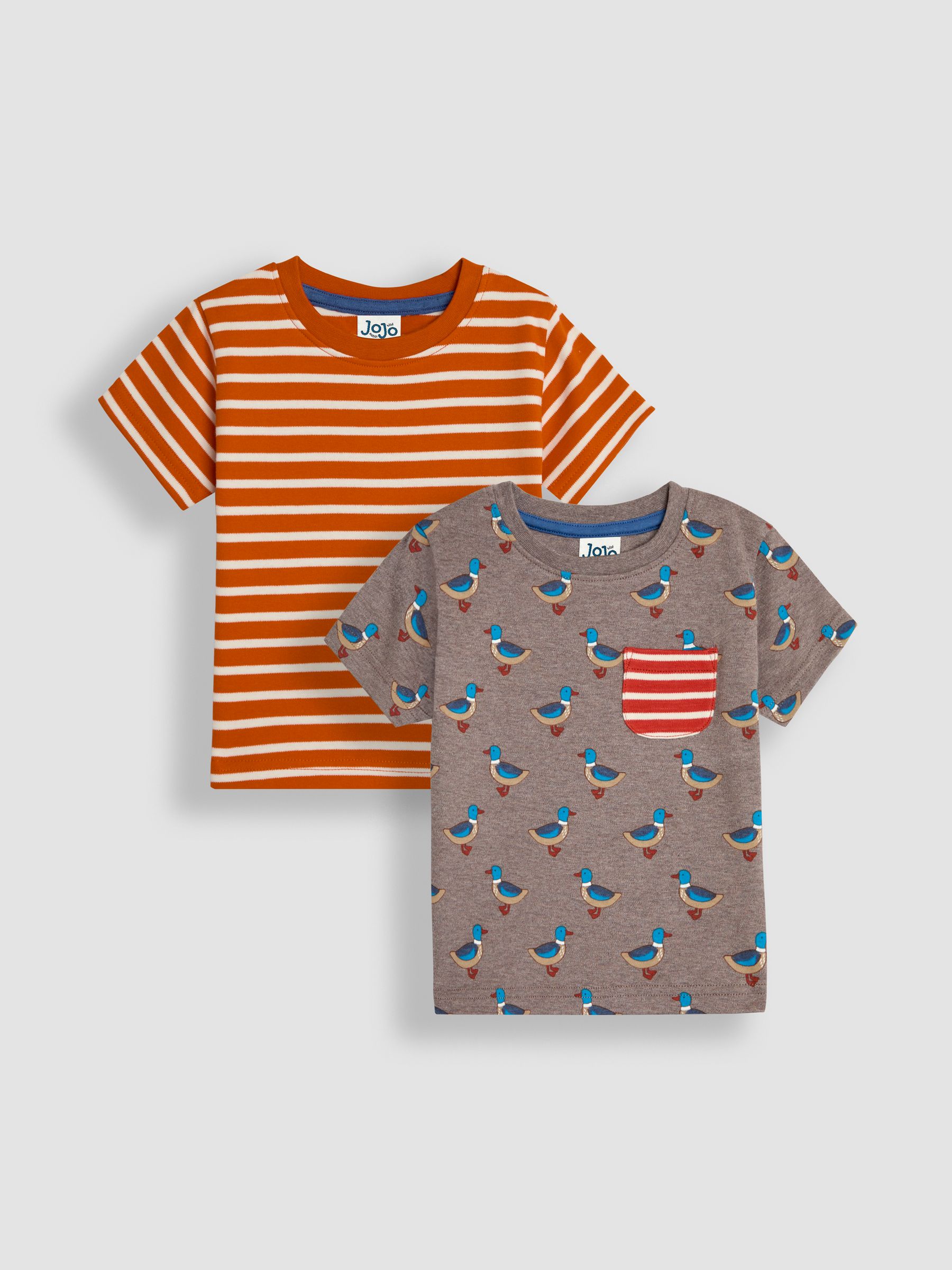 Mocha Duck Print And Stripe T-Shirts 2 Pack - Image 1 of 5