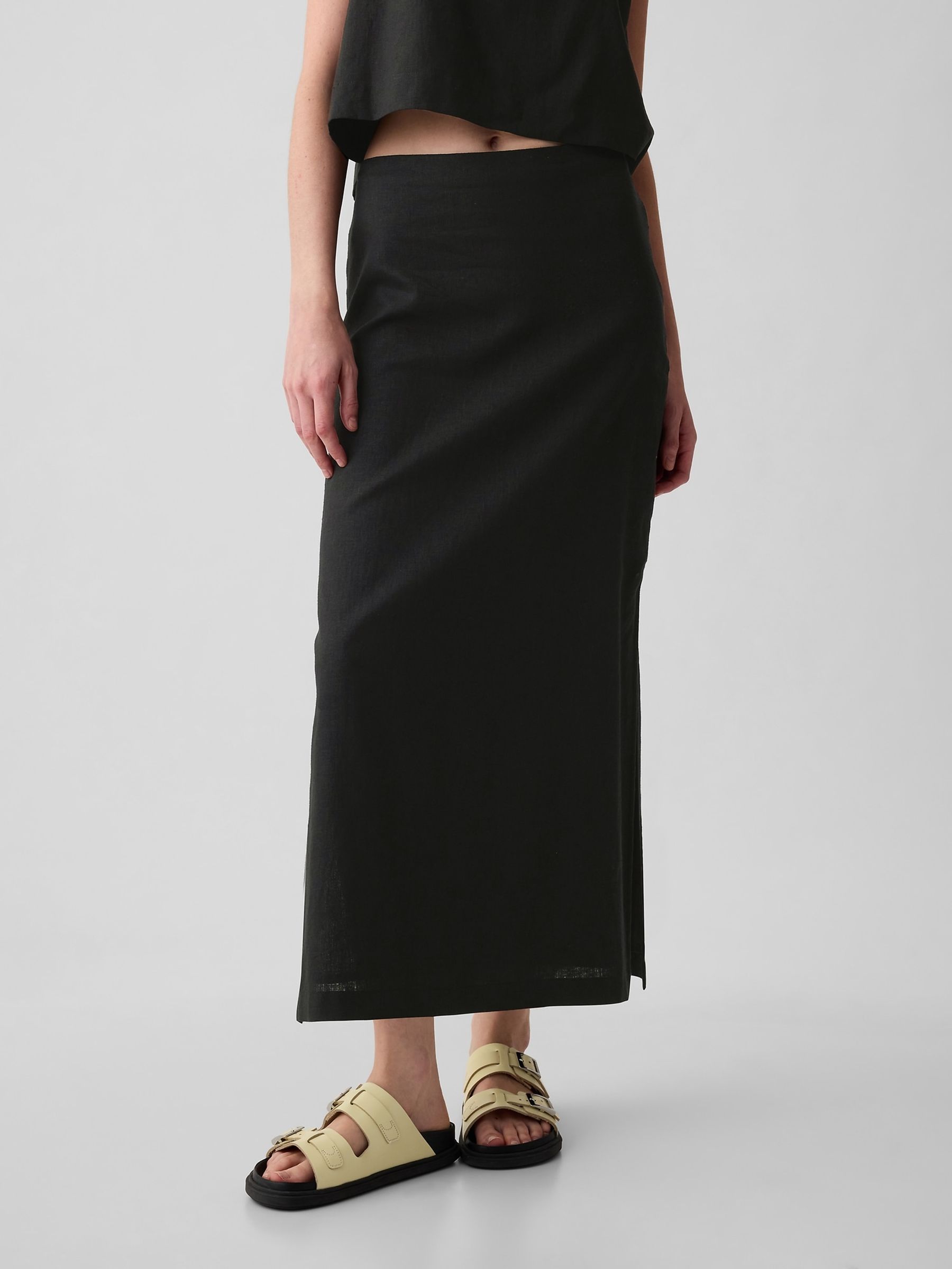 Black Linen Blend Maxi Skirt - Image 1 of 5