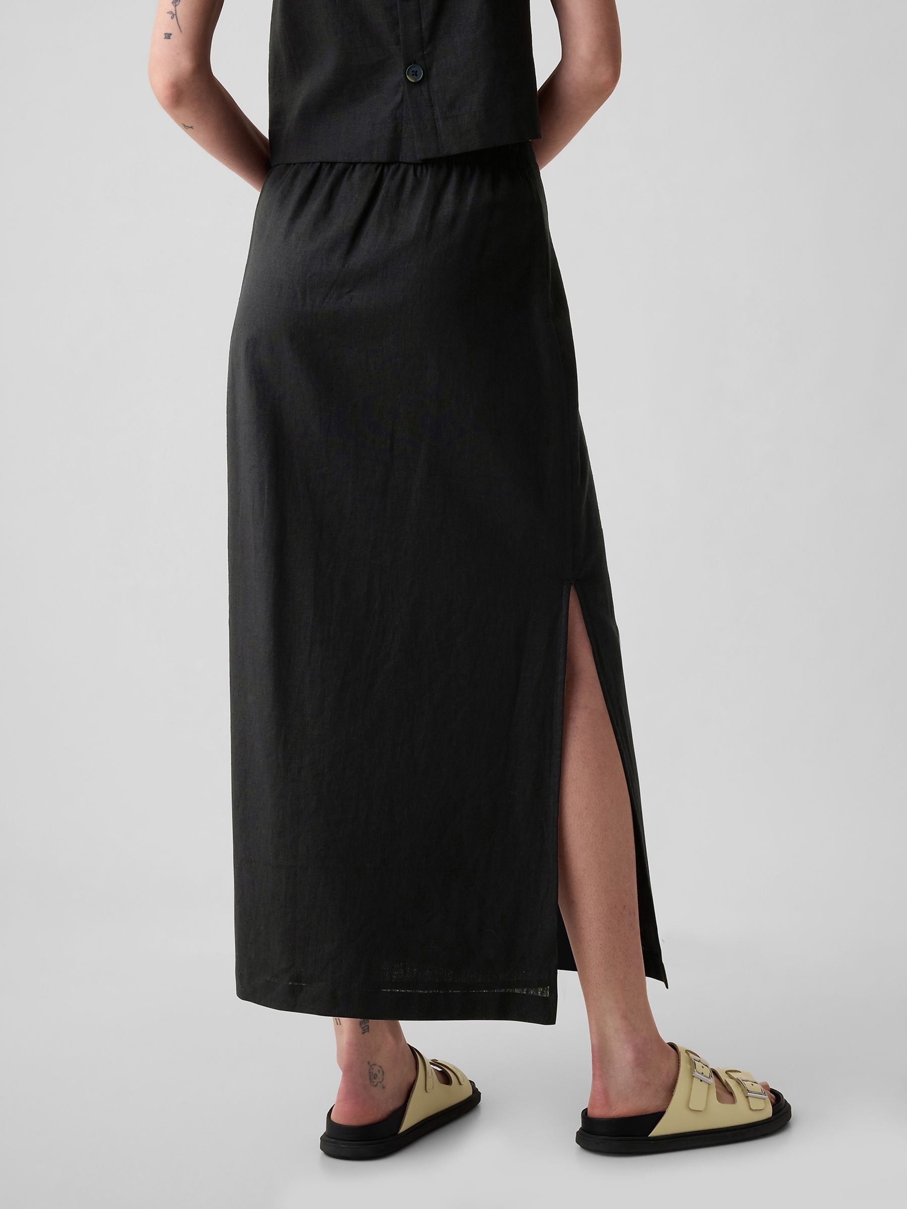 Black Linen Blend Maxi Skirt - Image 2 of 5