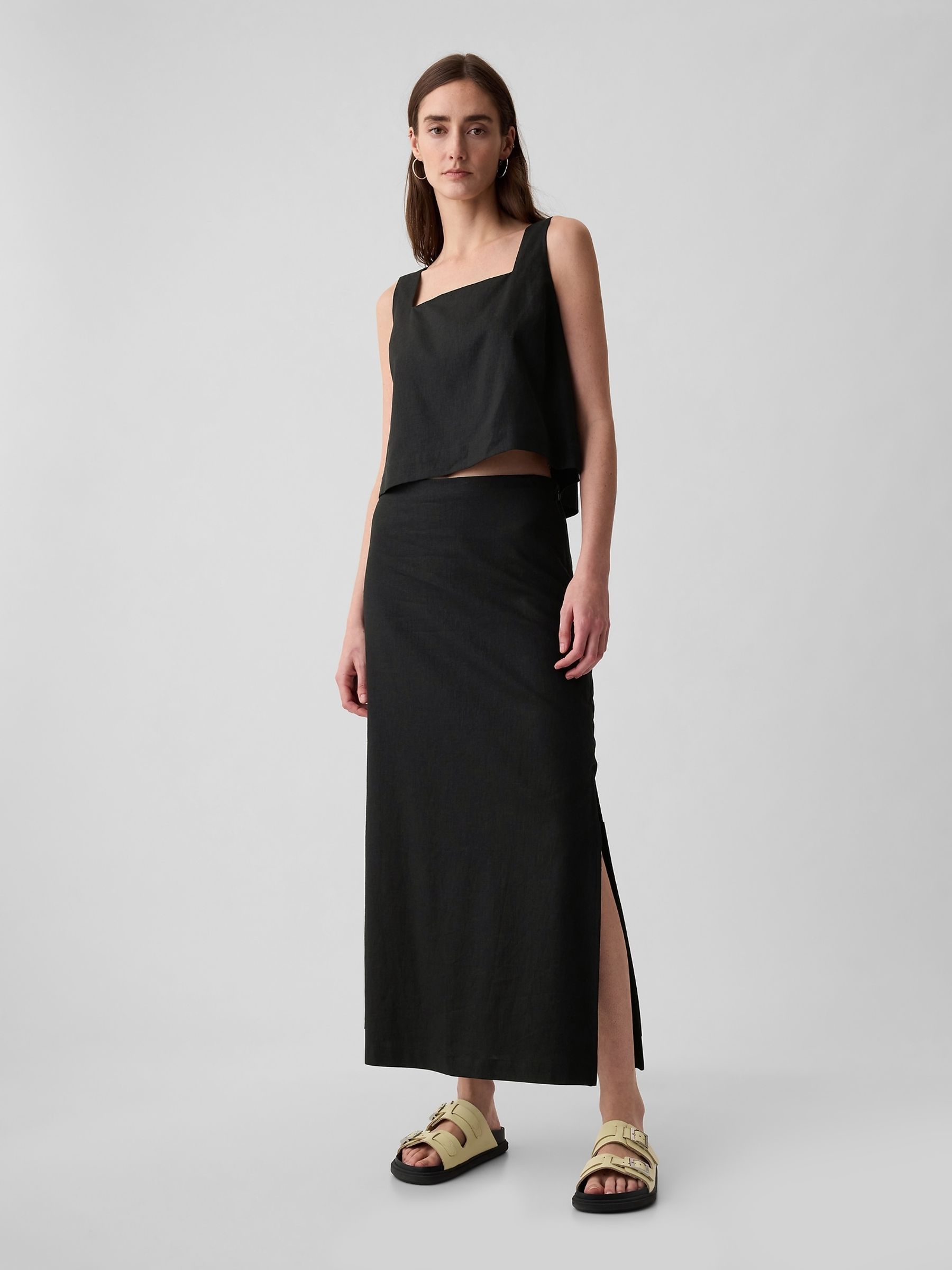 Black Linen Blend Maxi Skirt - Image 3 of 5