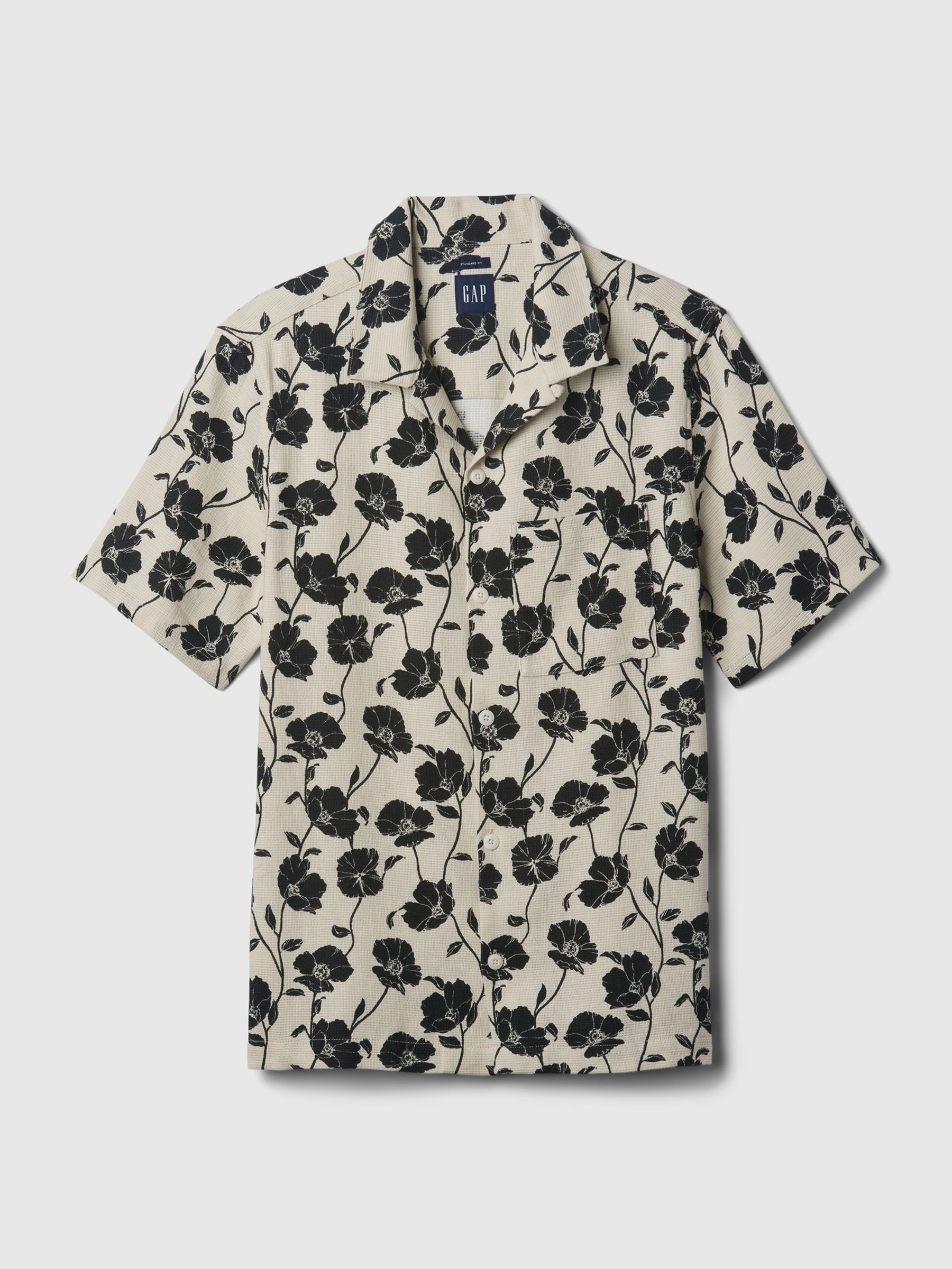 Neutral/Black Textured Resort Short Sleeve Shirt - Image 4 of 4