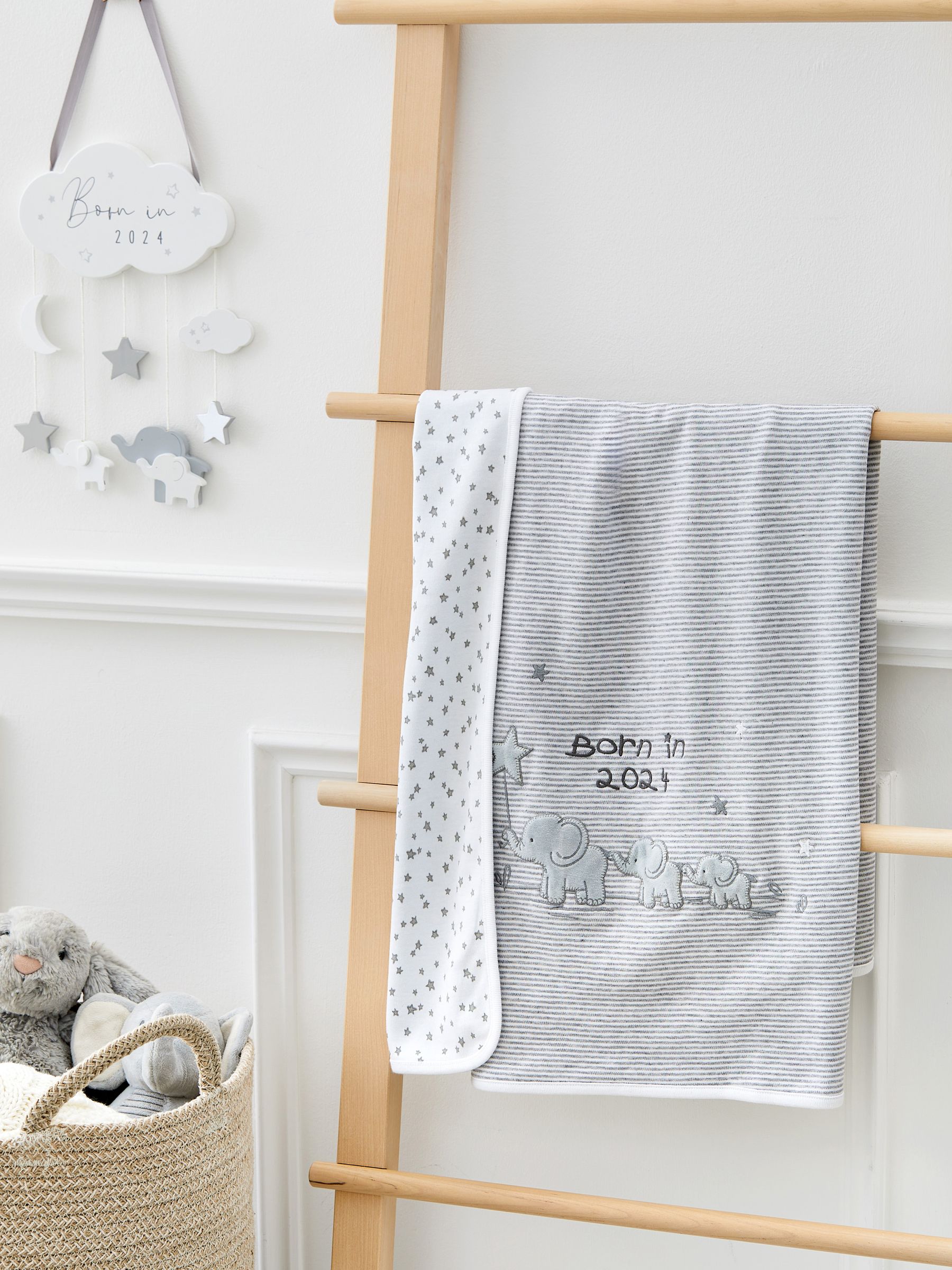 Grey Personalised Born in 2024 Reversible Jersey Shawl - Image 4 of 4