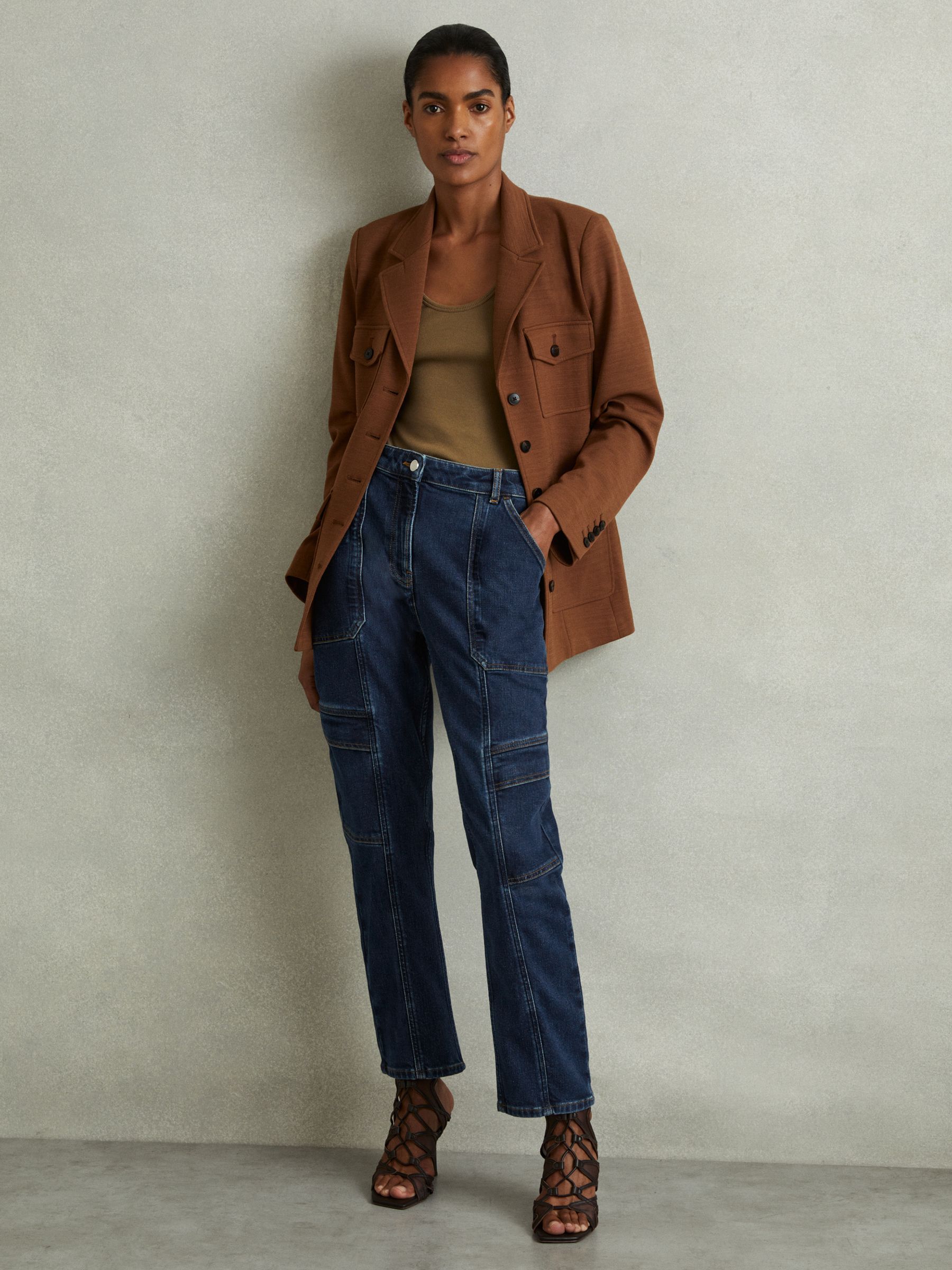 Garment Dyed Utility Tapered Jeans in Dark Blue - Image 1 of 6
