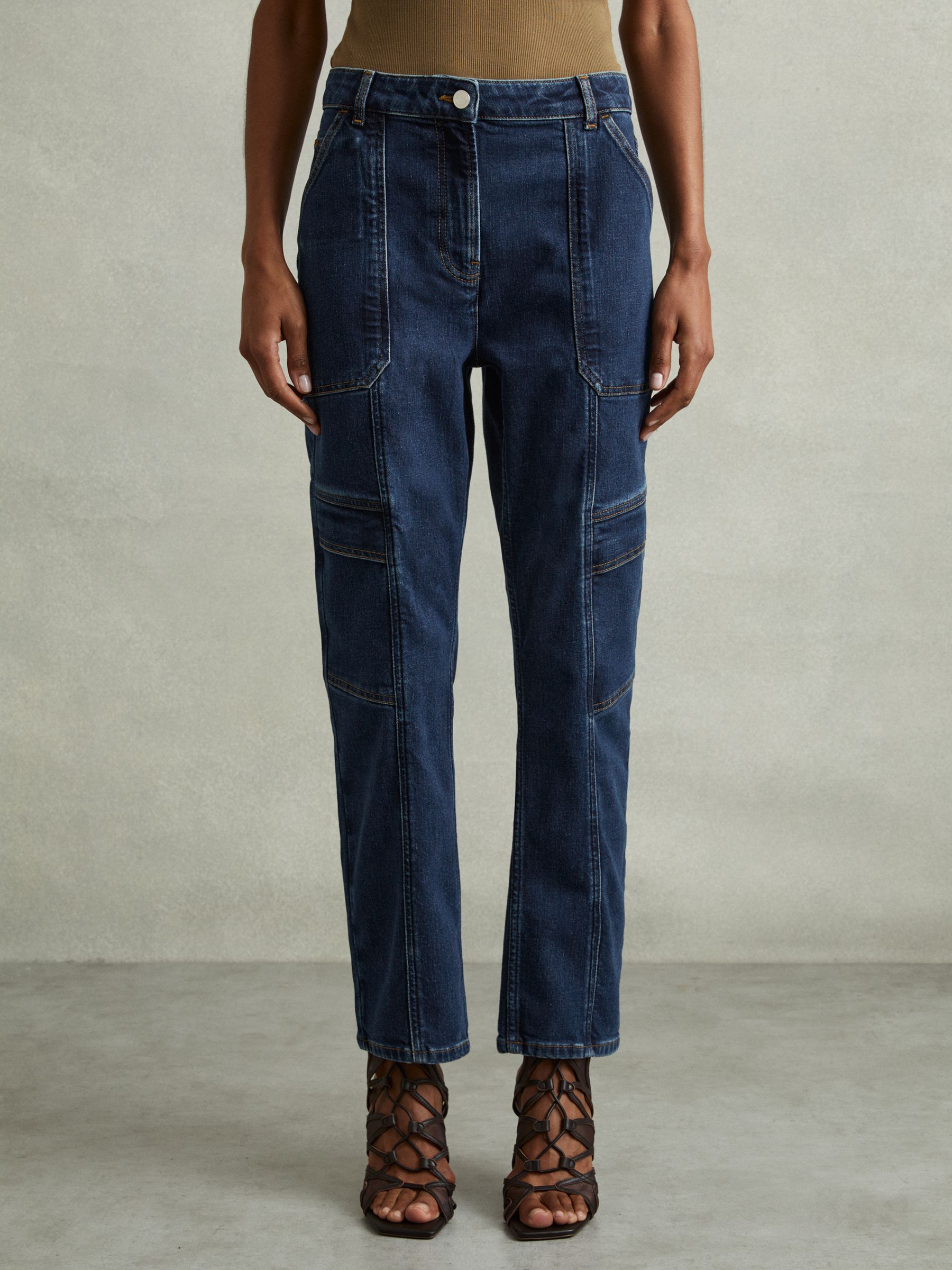 Garment Dyed Utility Tapered Jeans in Dark Blue - Image 3 of 6