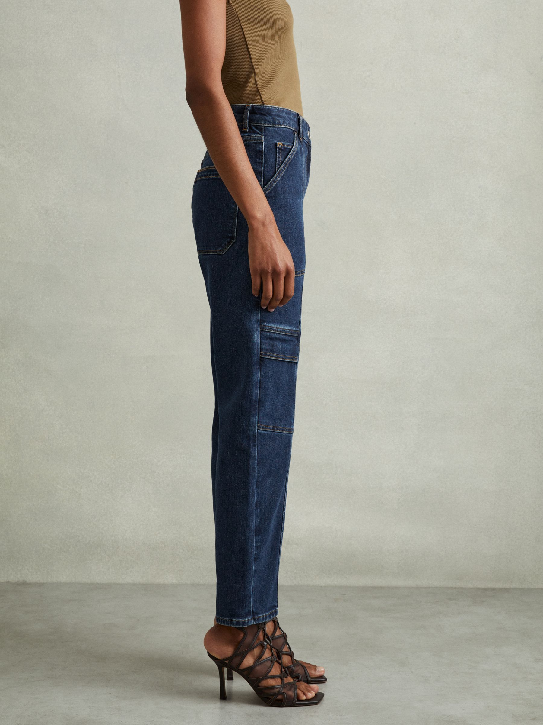 Garment Dyed Utility Tapered Jeans in Dark Blue - Image 4 of 6