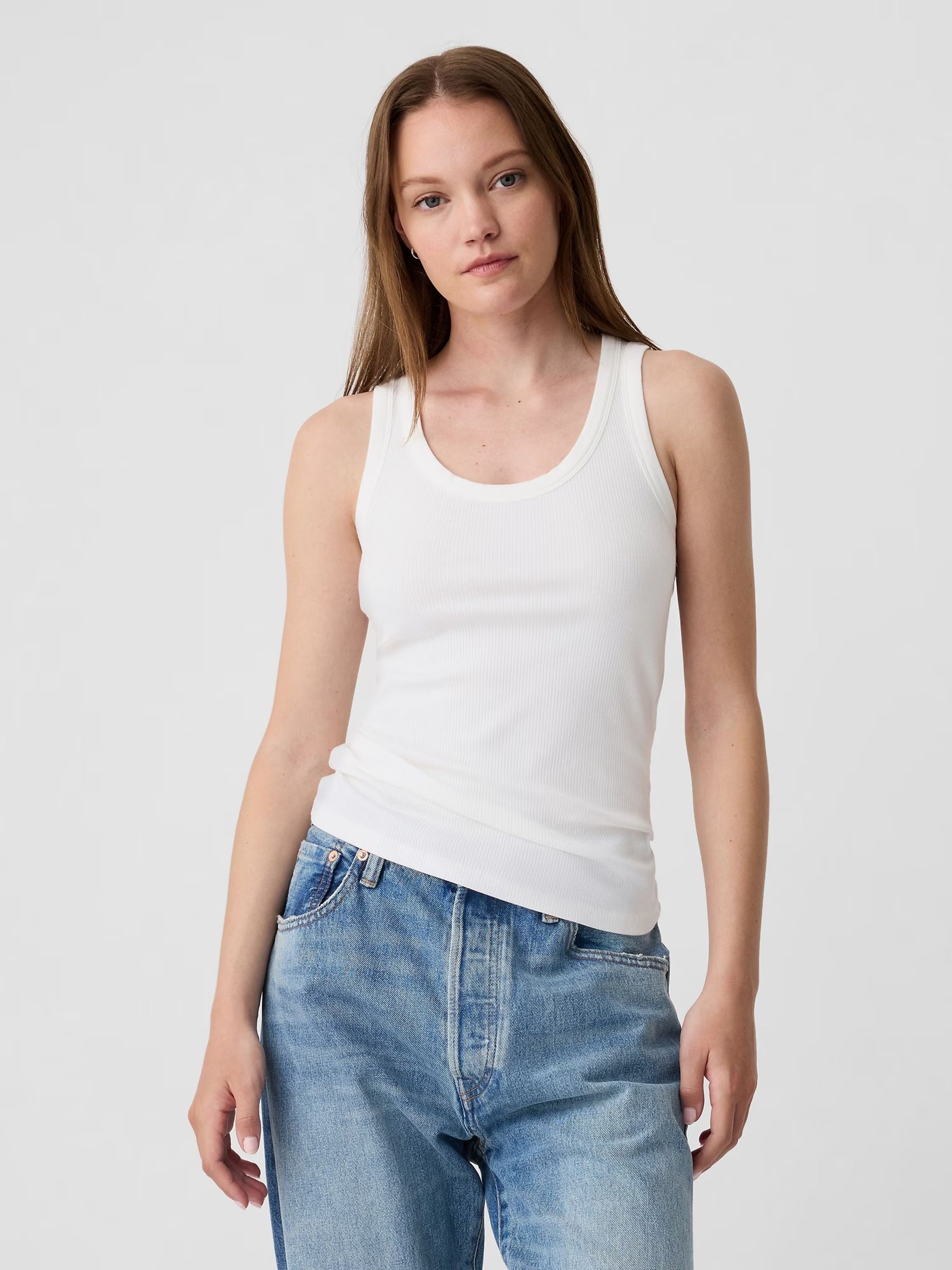 White Soft Ribbed Sleeveless Vest Top - Image 1 of 5