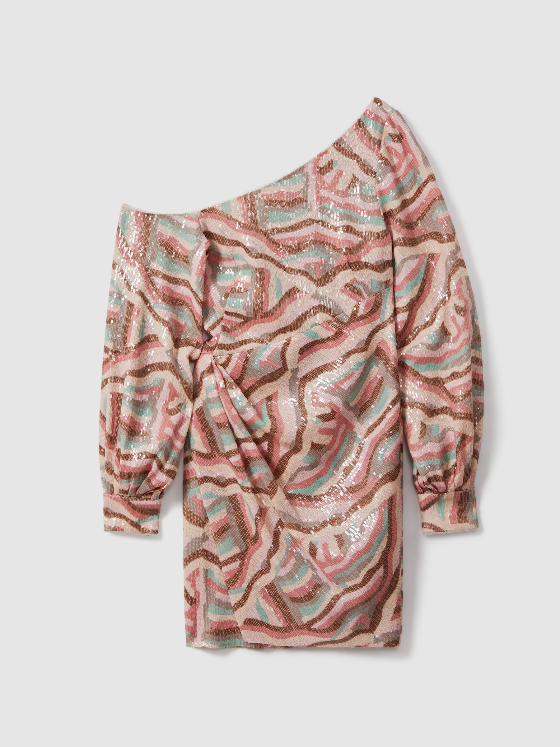Halston Off-The-Shoulder Sequin Mini Dress in White Print - Image 2 of 6