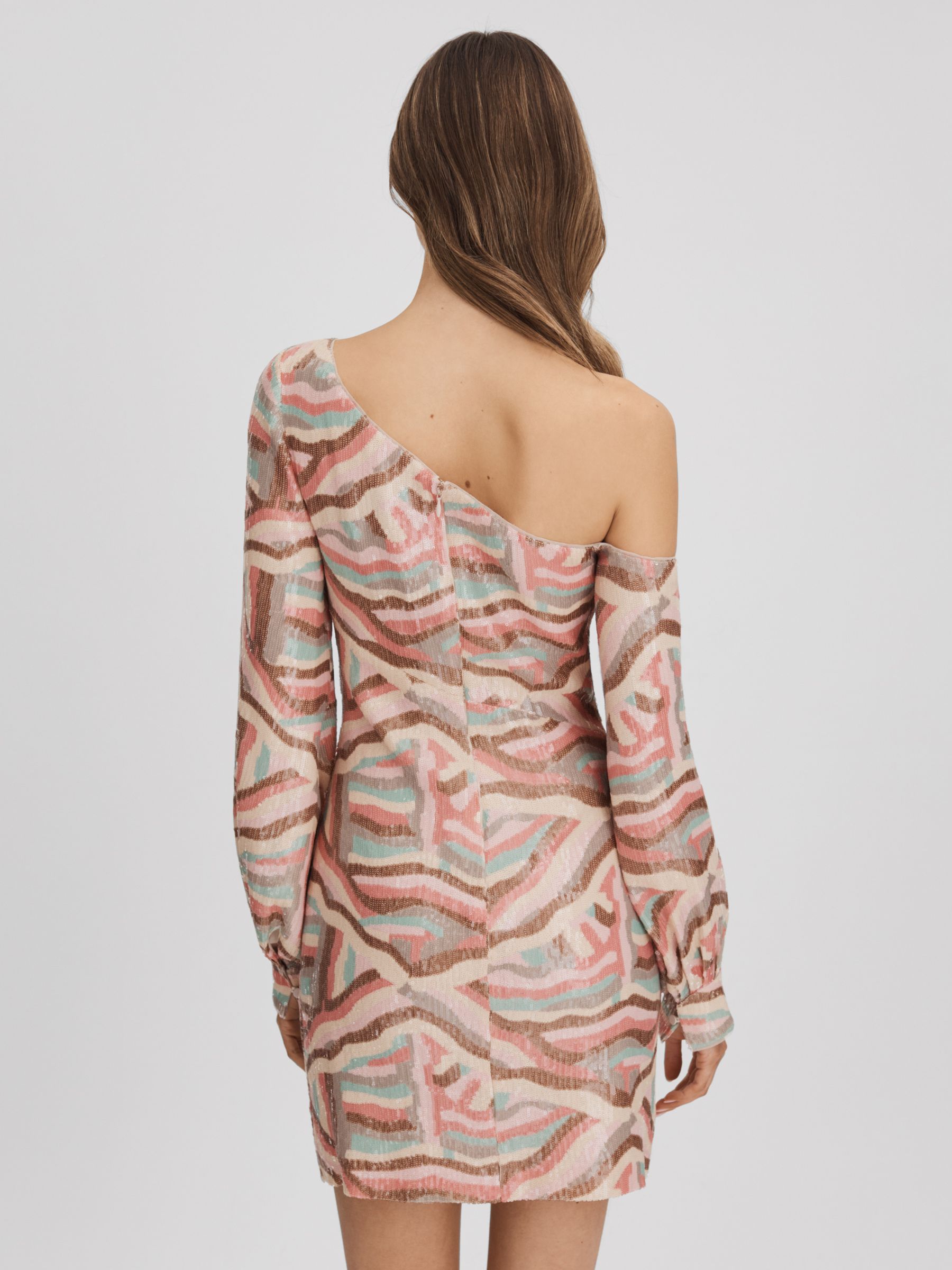 Halston Off-The-Shoulder Sequin Mini Dress in White Print - Image 5 of 6
