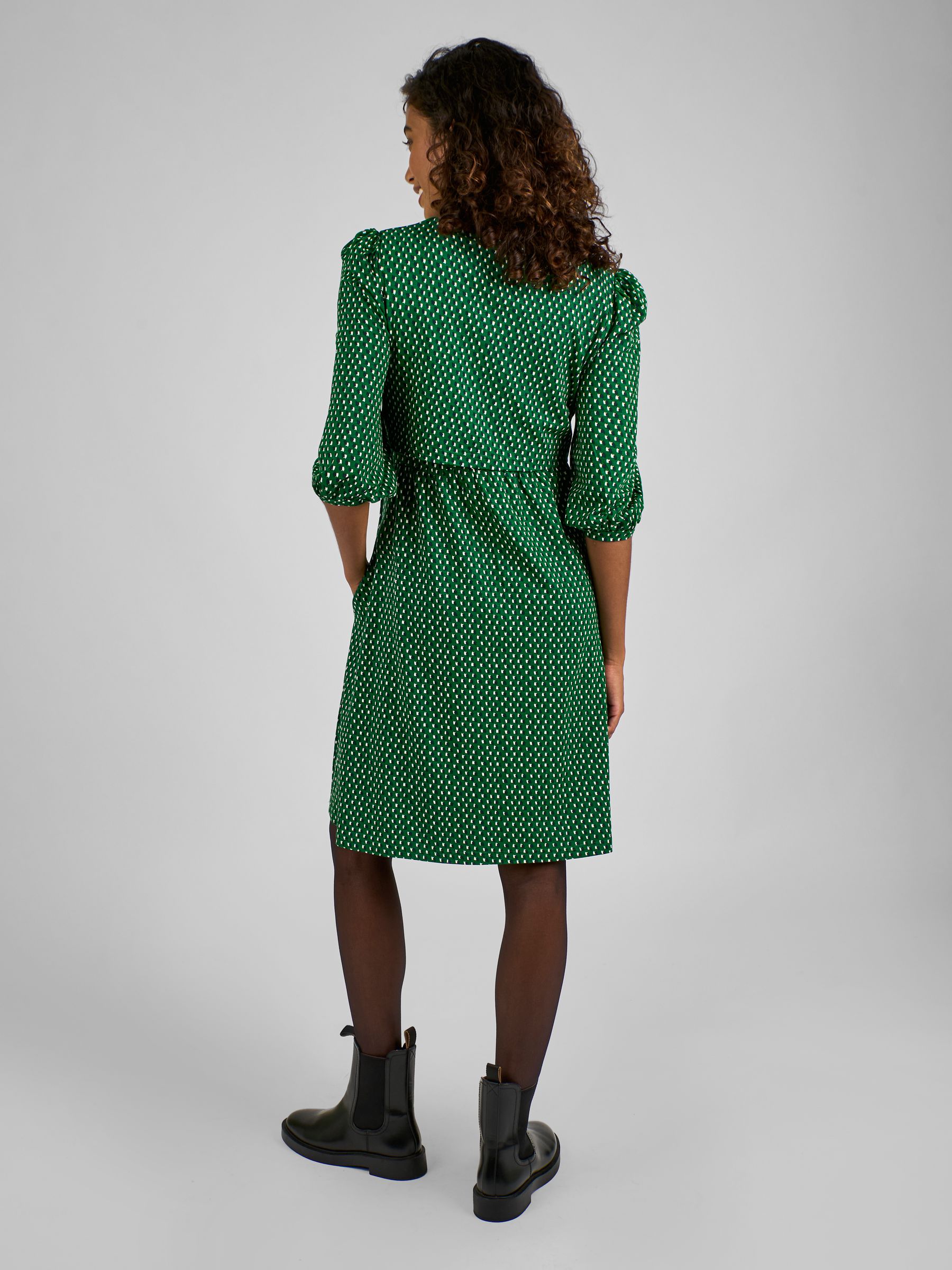 Green Geo Round Neck Double Layer Maternity & Nursing Dress - Image 3 of 4