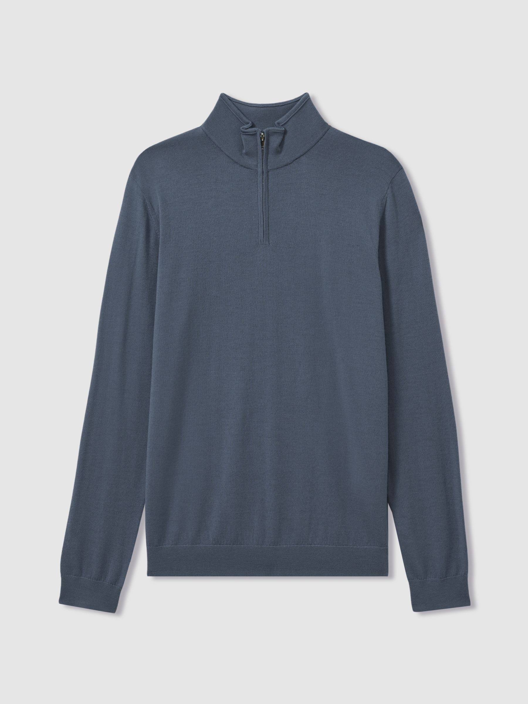 Merino Wool Half-Zip Polo Shirt in Airforce Blue - Image 2 of 6
