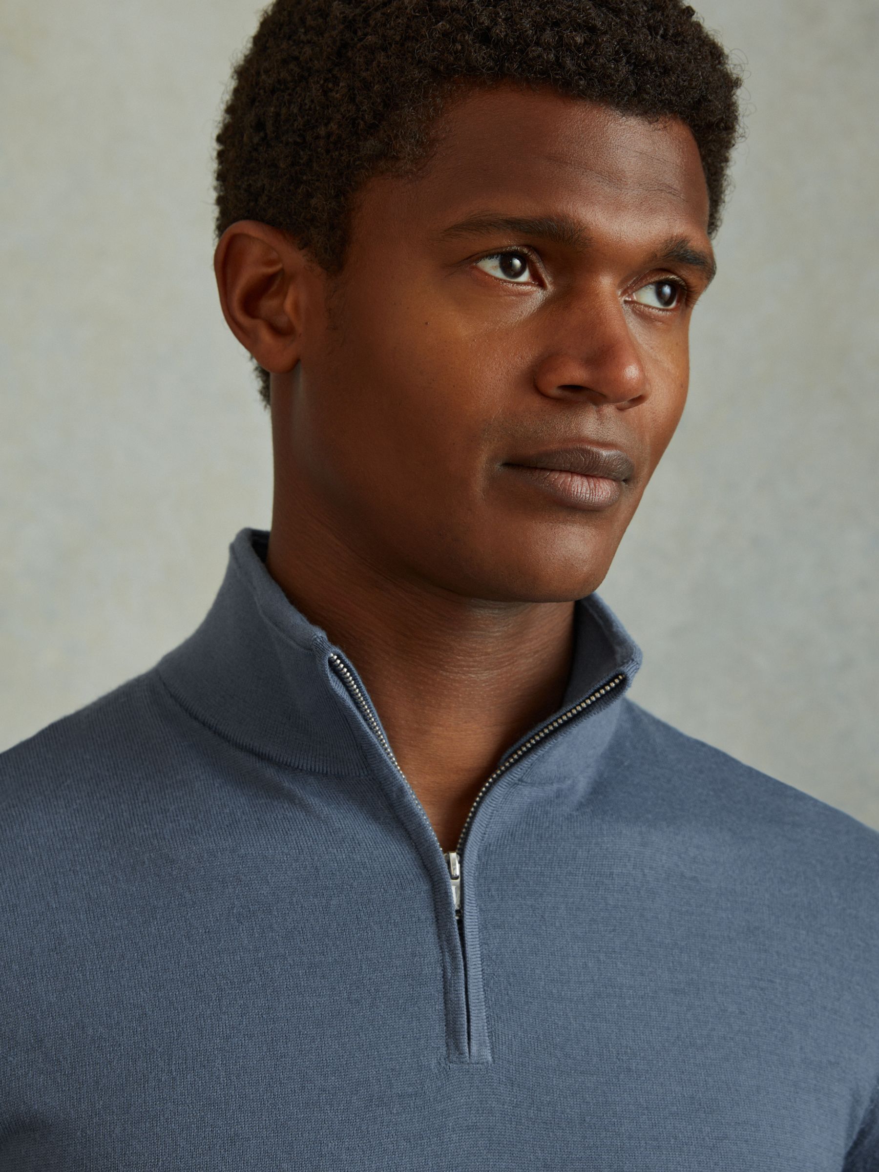 Merino Wool Half-Zip Polo Shirt in Airforce Blue - Image 4 of 6